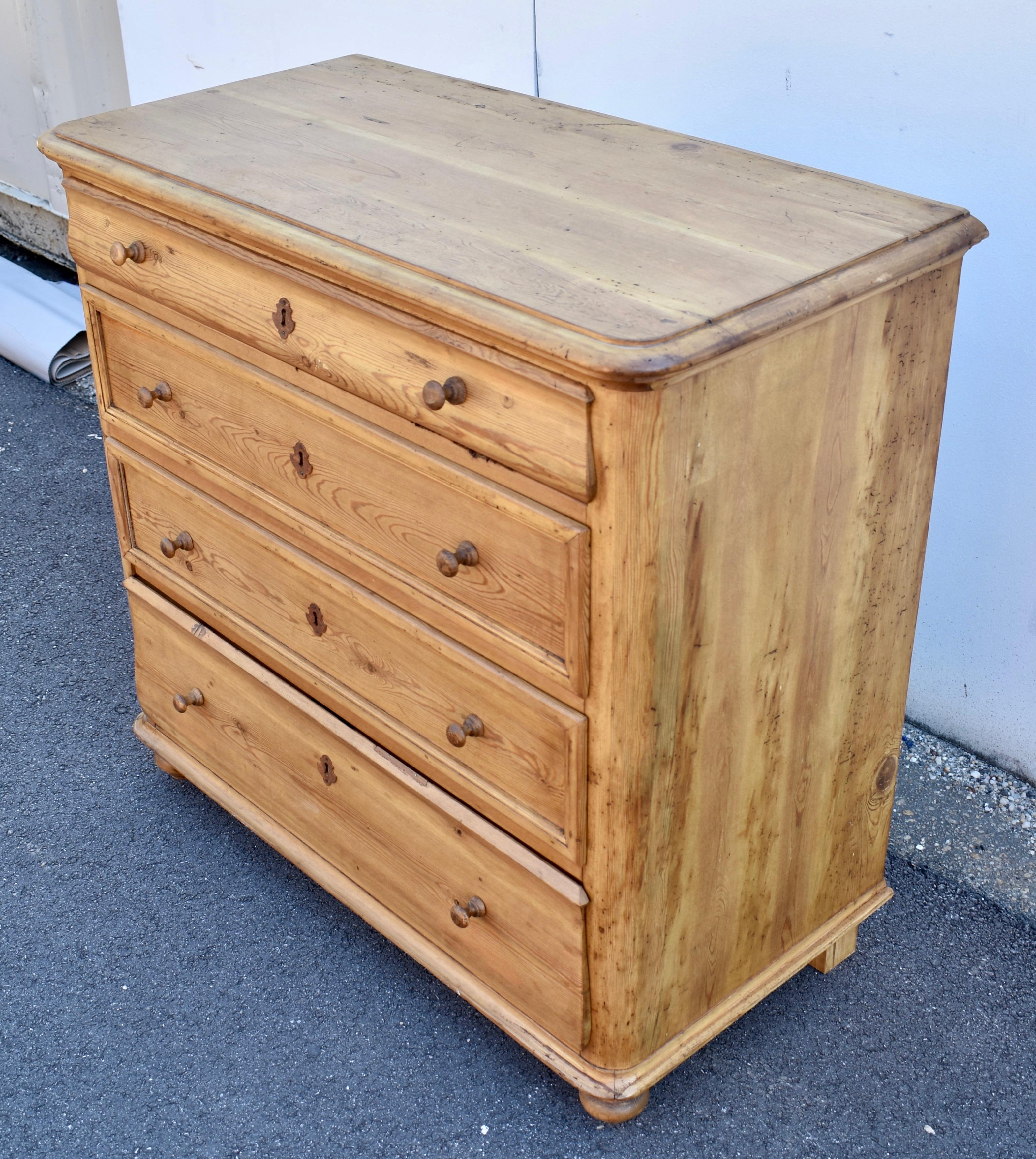 Polished Pine Louis-Philippe Style Chest of Four Drawers