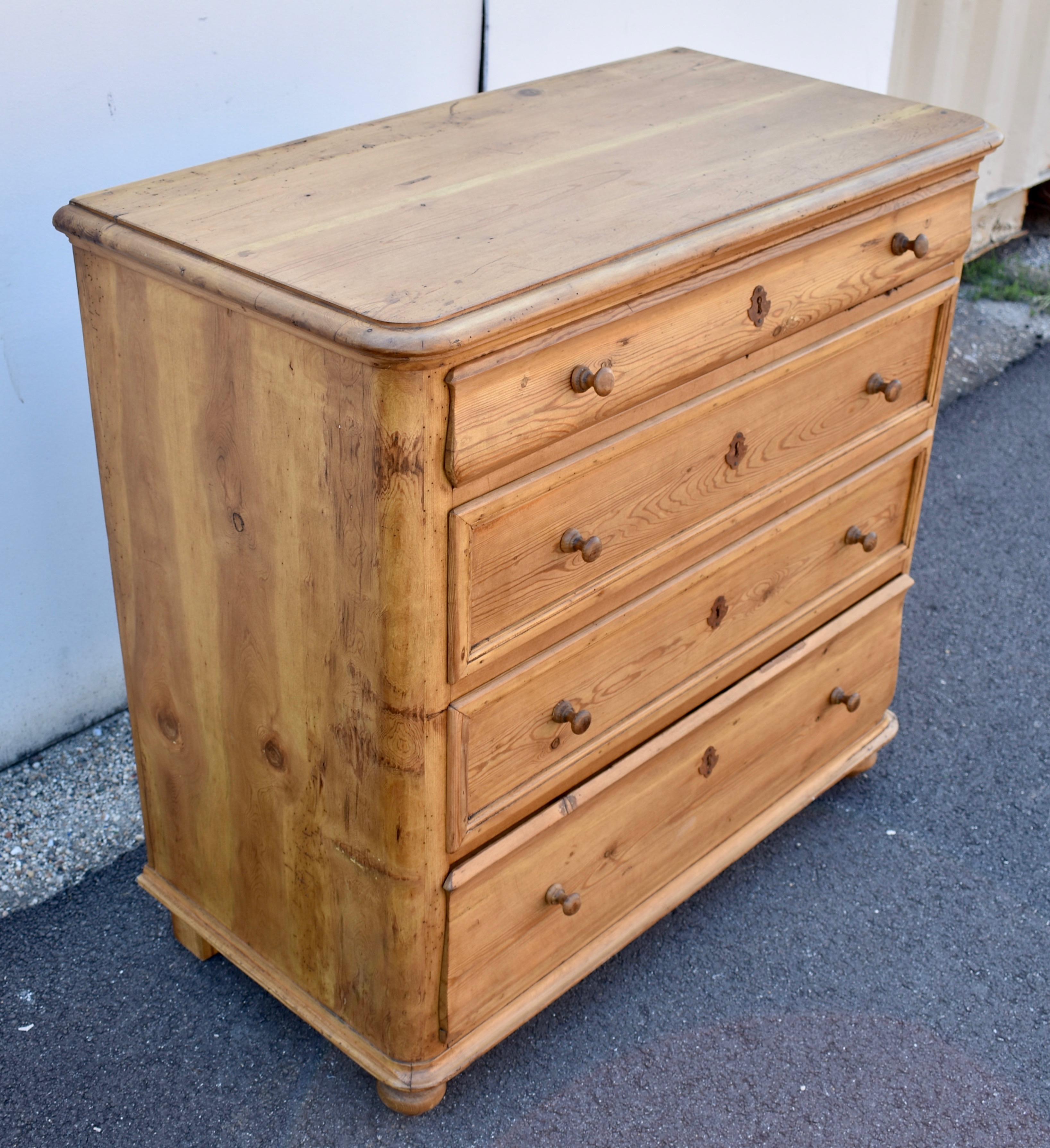 19th Century Pine Louis-Philippe Style Chest of Four Drawers