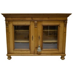 Pine Low Glazed Bookcase or Side Cupboard