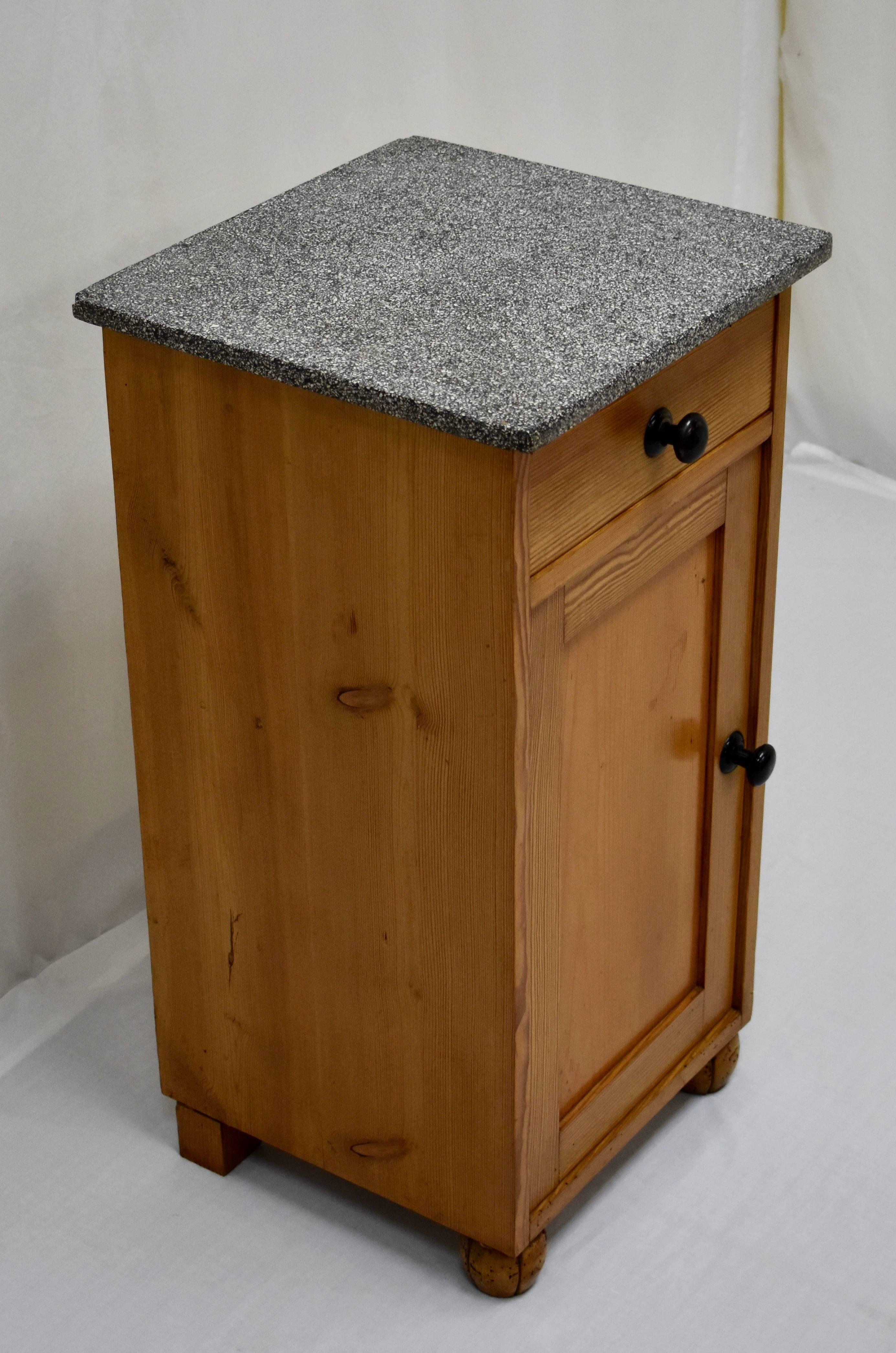 Polished Pine Marble Top Nightstand