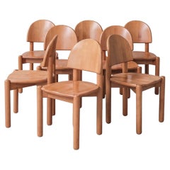 Sillas de comedor de pino de mediados de siglo atr. de Rainer Daumiller (Juego de 8)