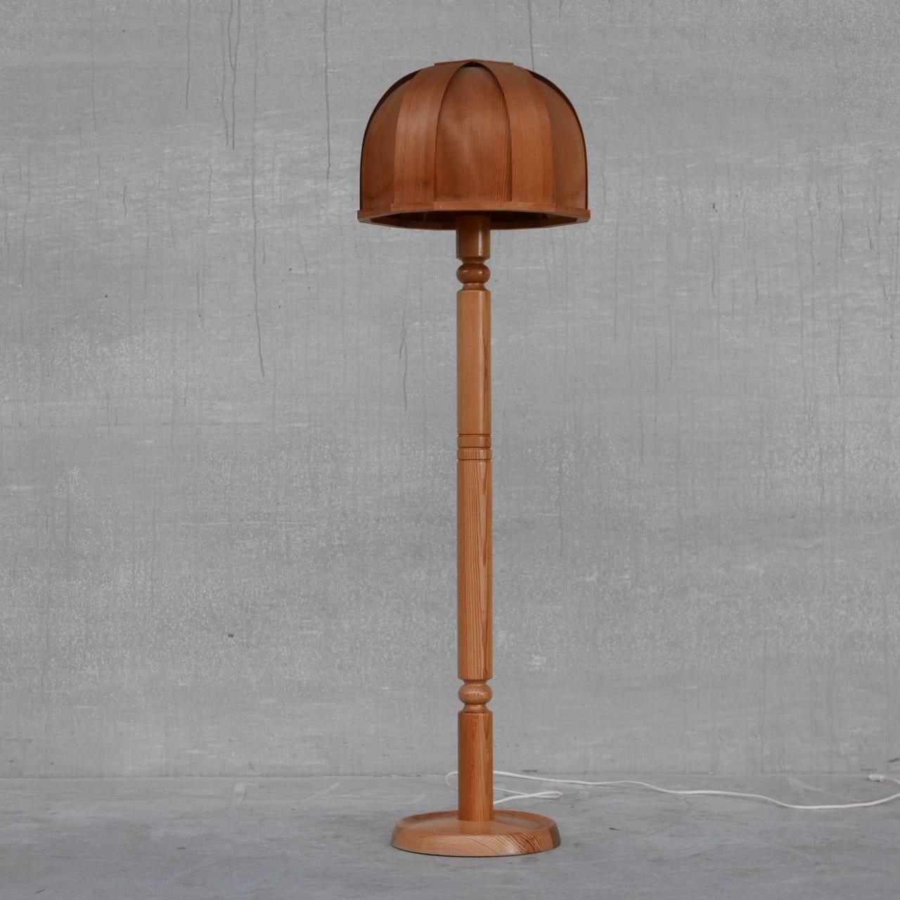 Wood Pine Mid-Century Floor Lamp with Jacobsen Style Shade