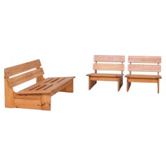 Pine Mid-Century Lounge Chairs and Sofa Set