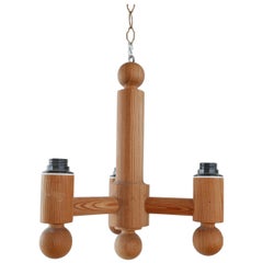 Pine Midcentury Three-Arm Scandinavian Pendant Chandelier