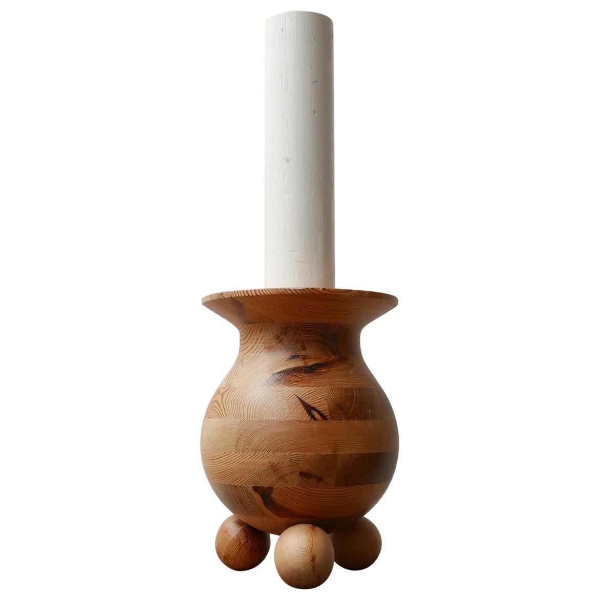 Pine Midcentury Swedish Ball Feet Candlestick