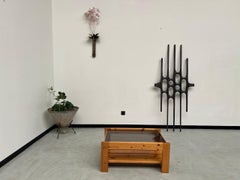 Pine modernist french coffee table from the 80s, Maison Regain