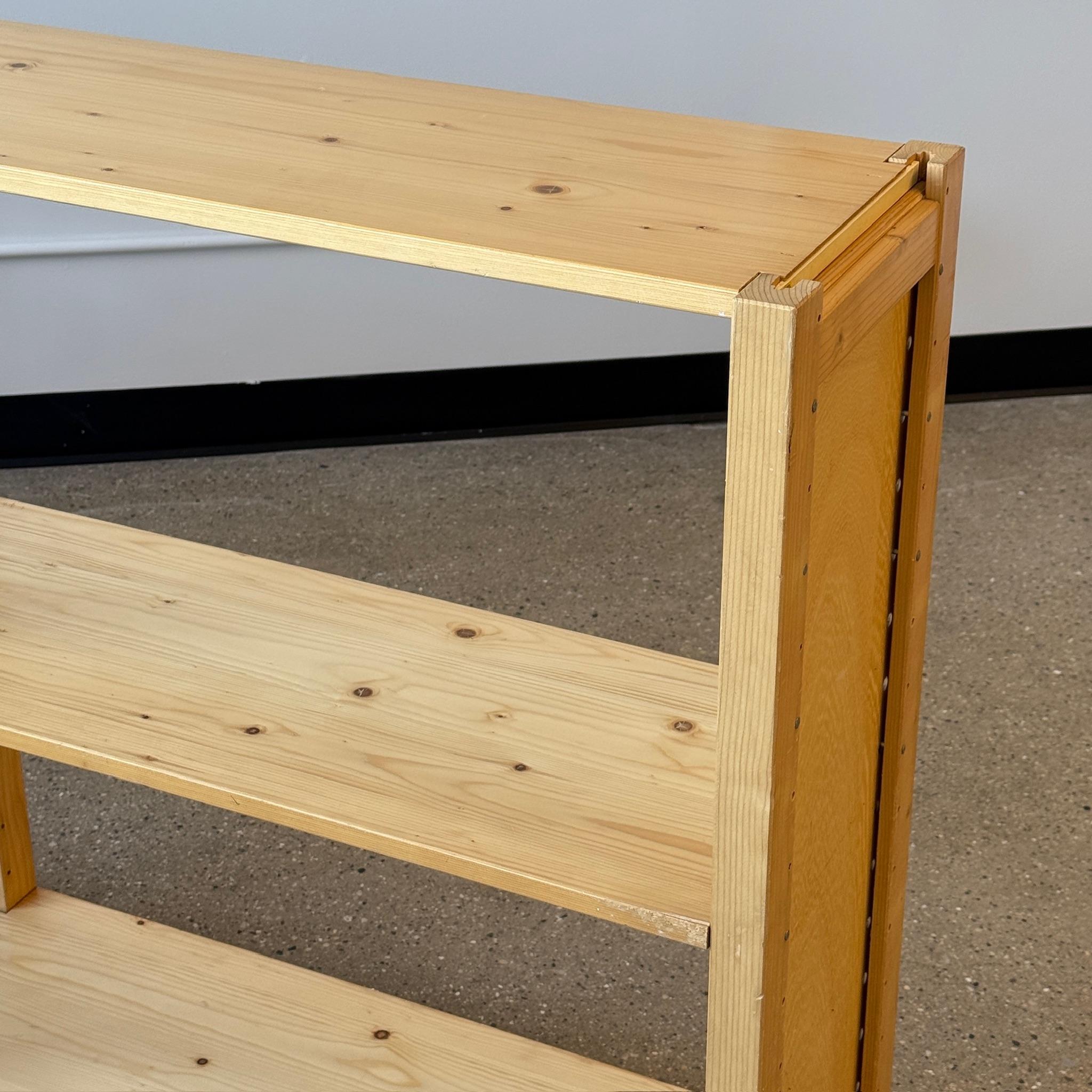 c. 1990s. Modular pine shelving unit with movable shelves. More shelves included too. 