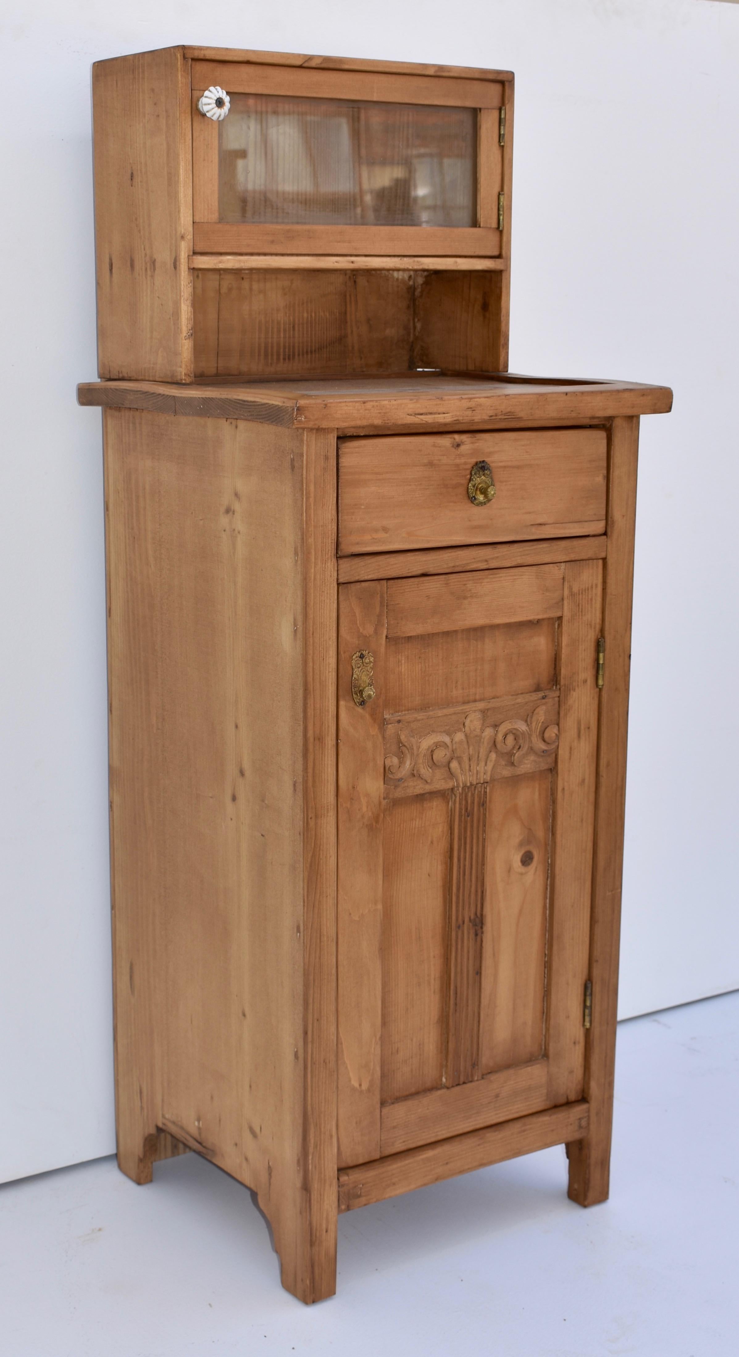Country Pine Nightstand with Glazed Cupboard