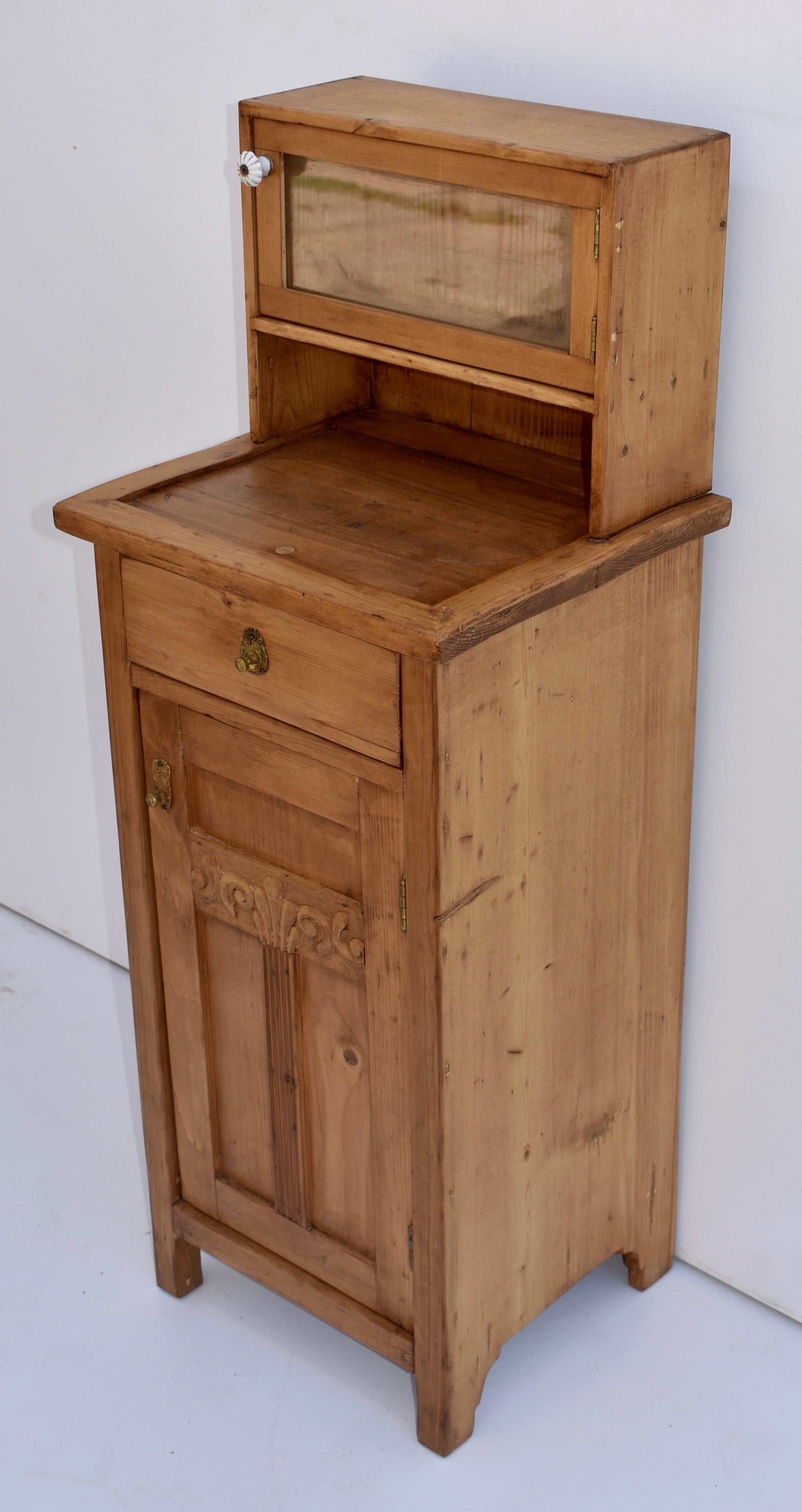 Polished Pine Nightstand with Glazed Cupboard