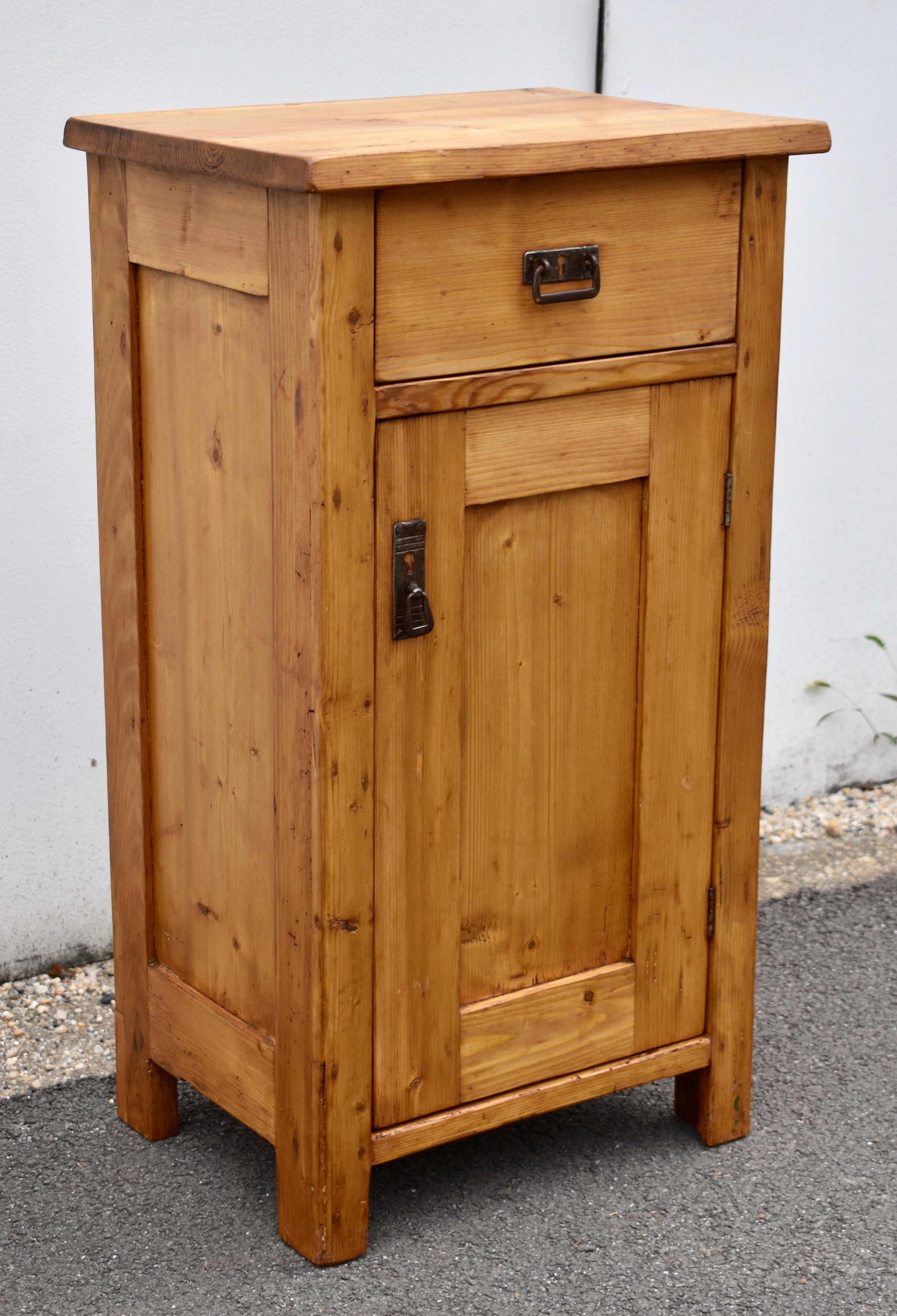 Country Pine Nightstand with One Door and One Drawer For Sale