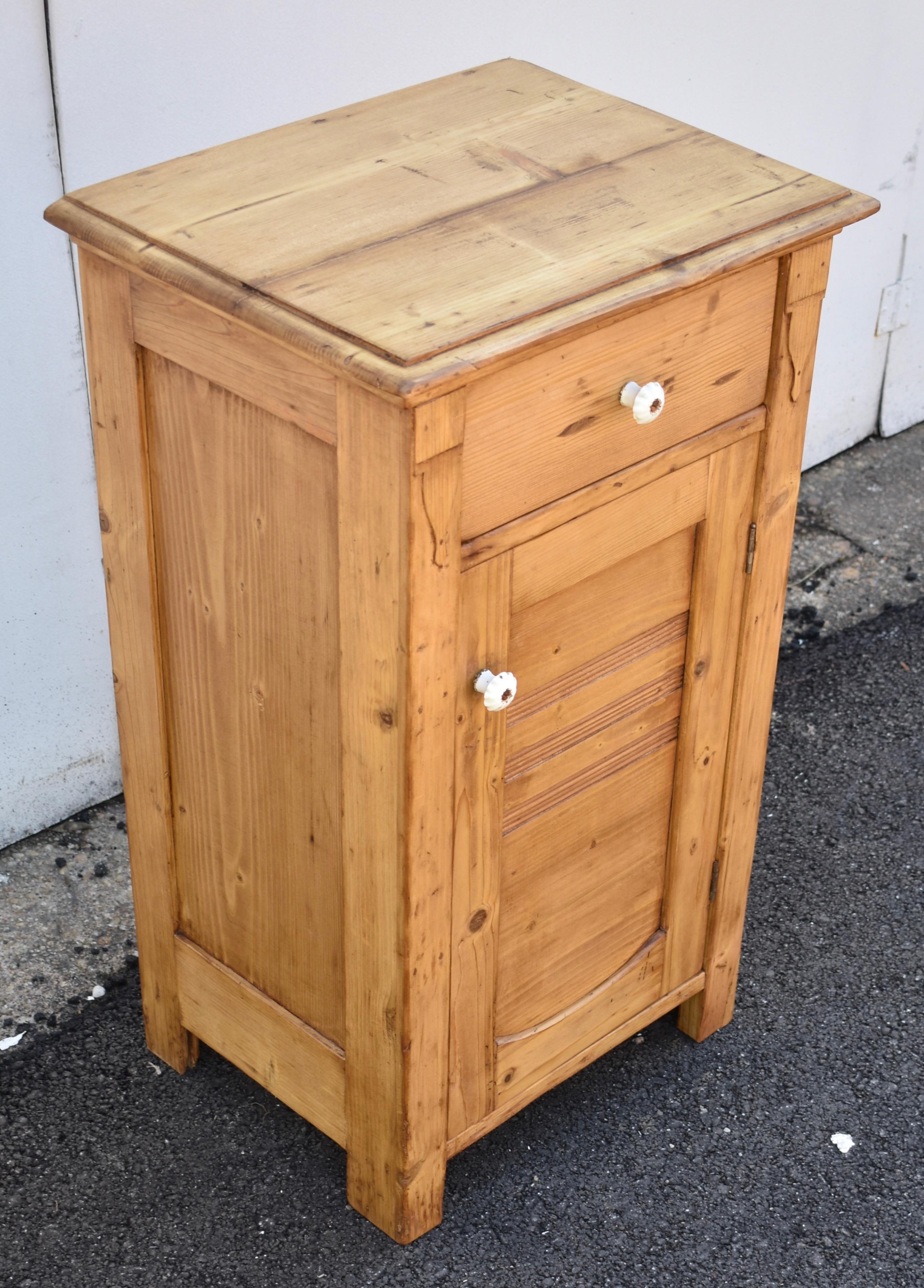 Dutch Pine Nightstand with One Door and One Drawer For Sale