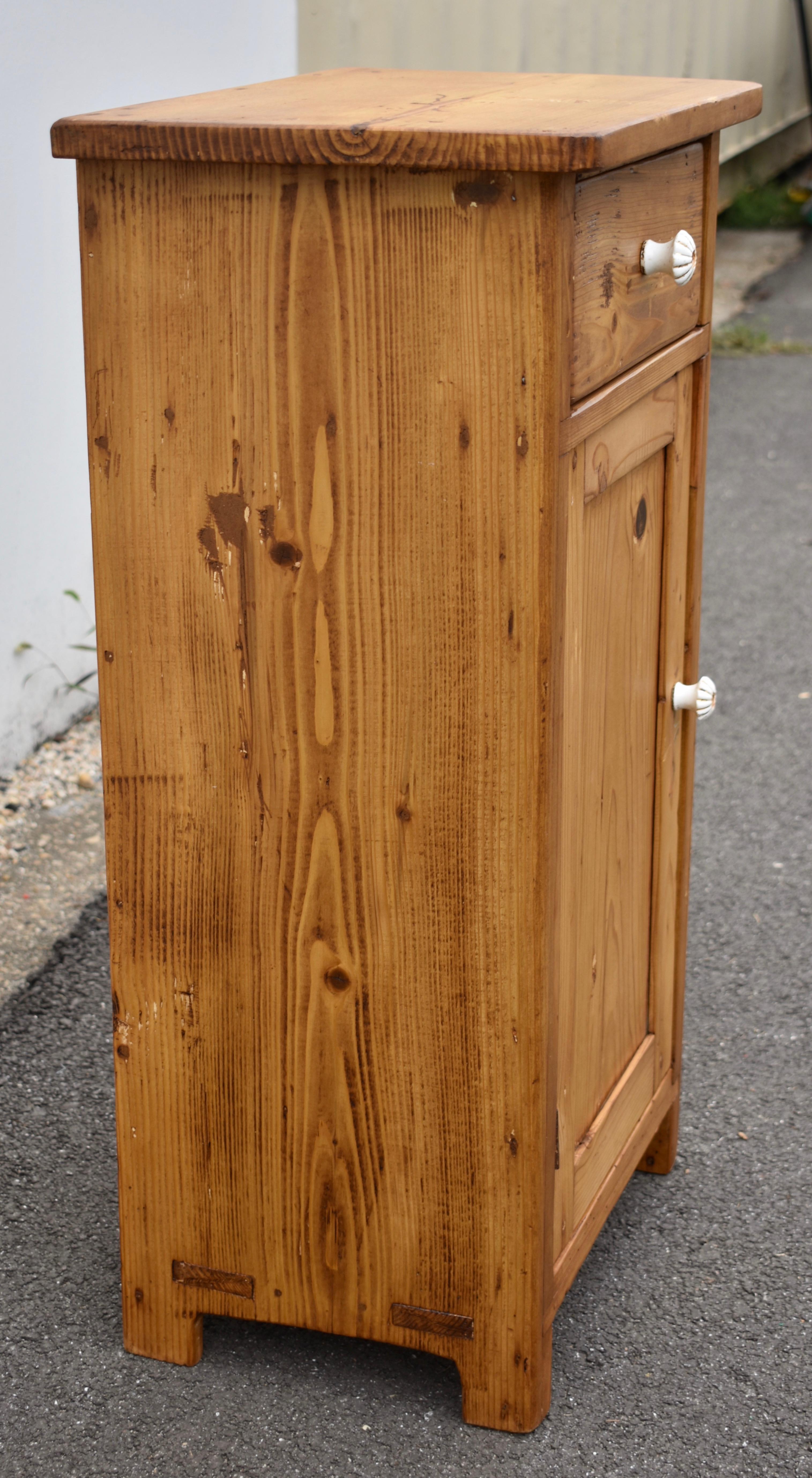 Polished Pine Nightstand with One Door and One Drawer For Sale