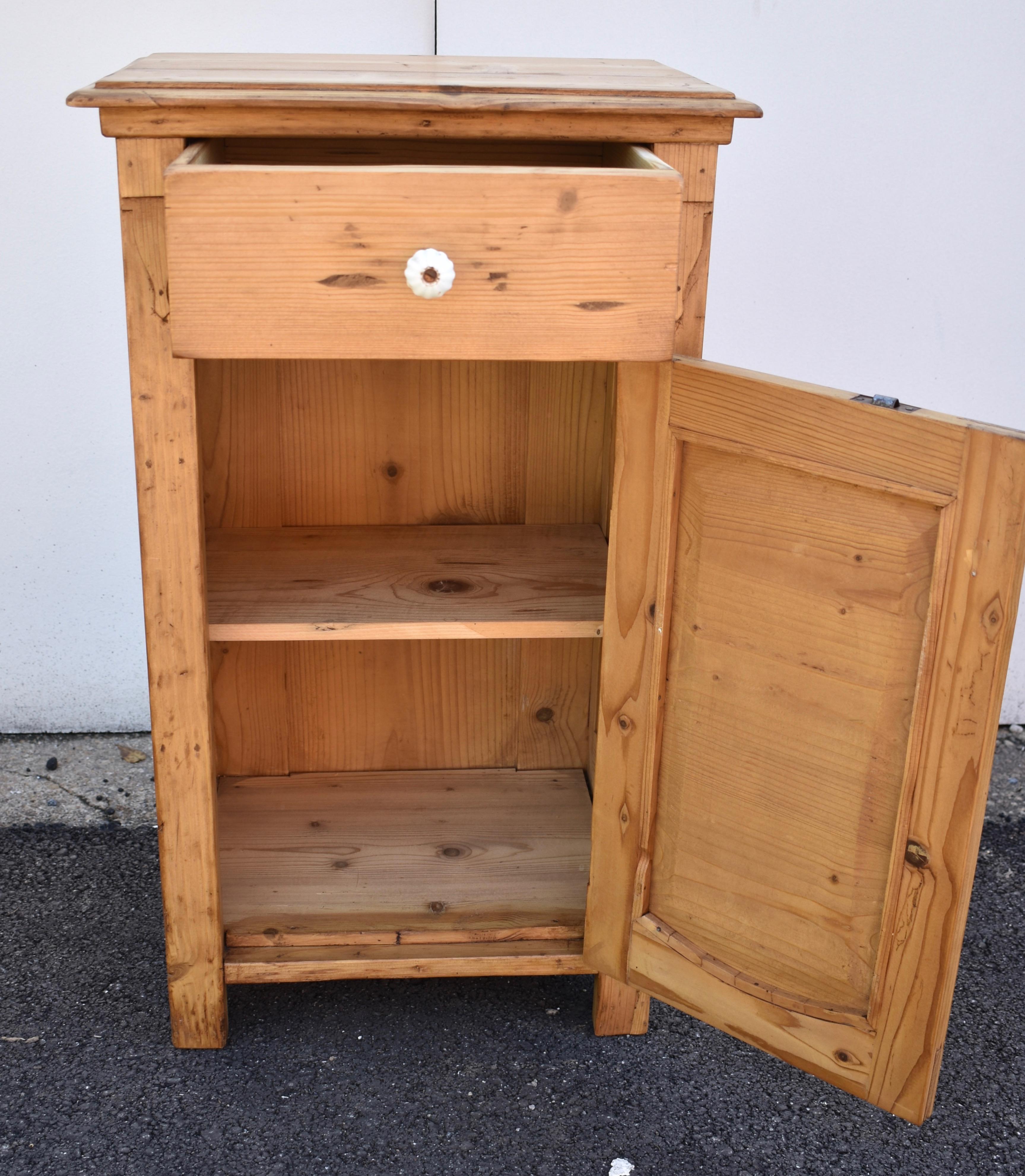 20th Century Pine Nightstand with One Door and One Drawer