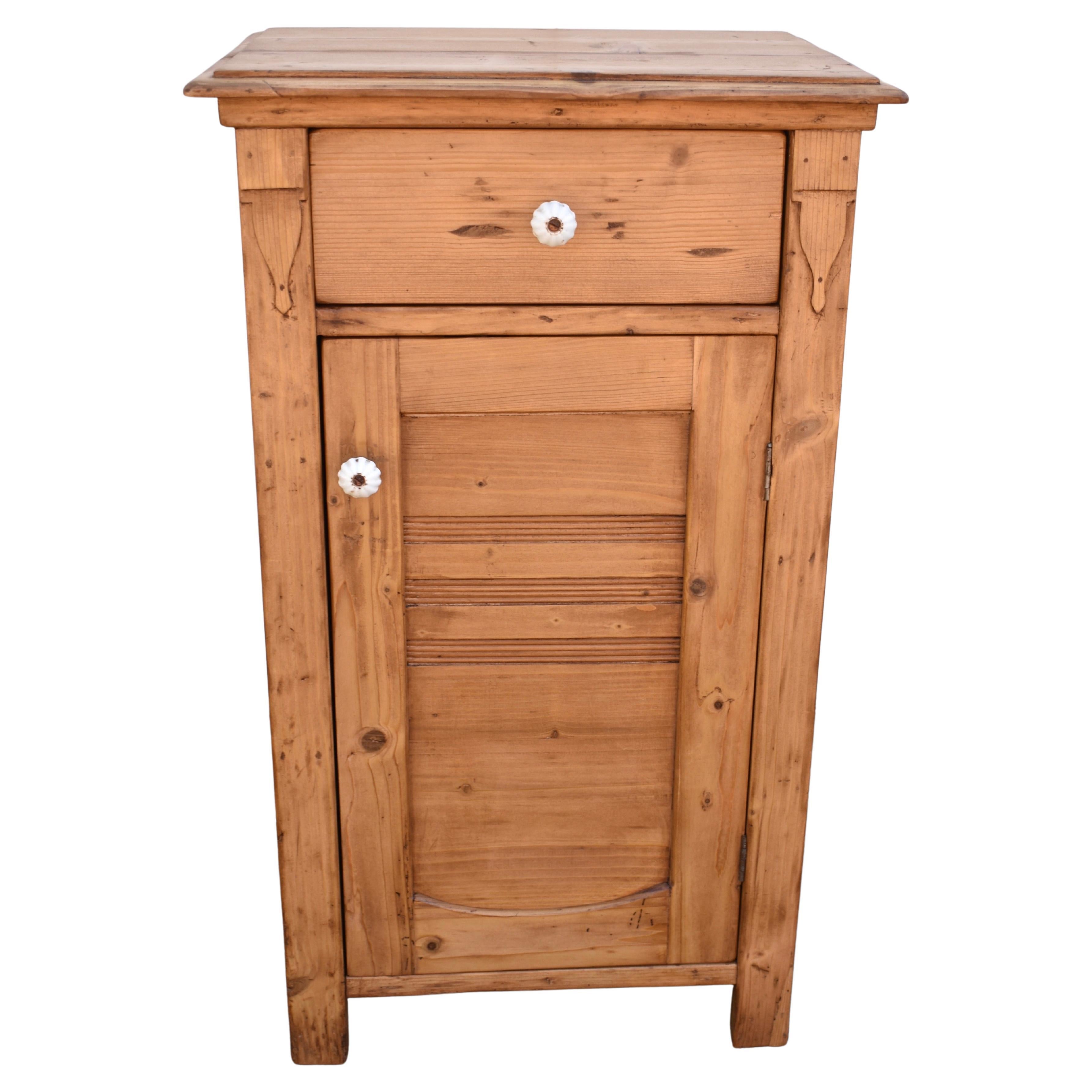 Pine Nightstand with One Door and One Drawer For Sale