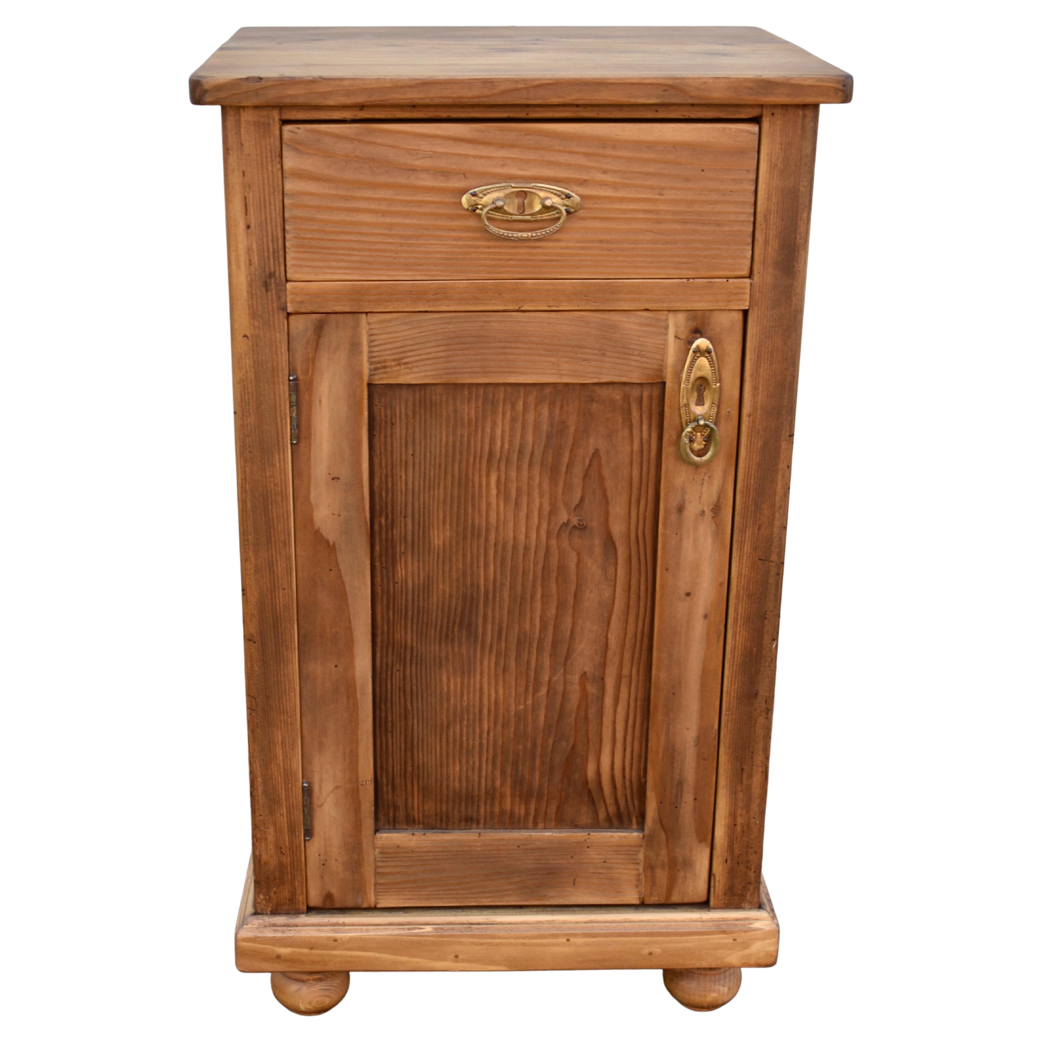 Pine Nightstand with One Door and One Drawer
