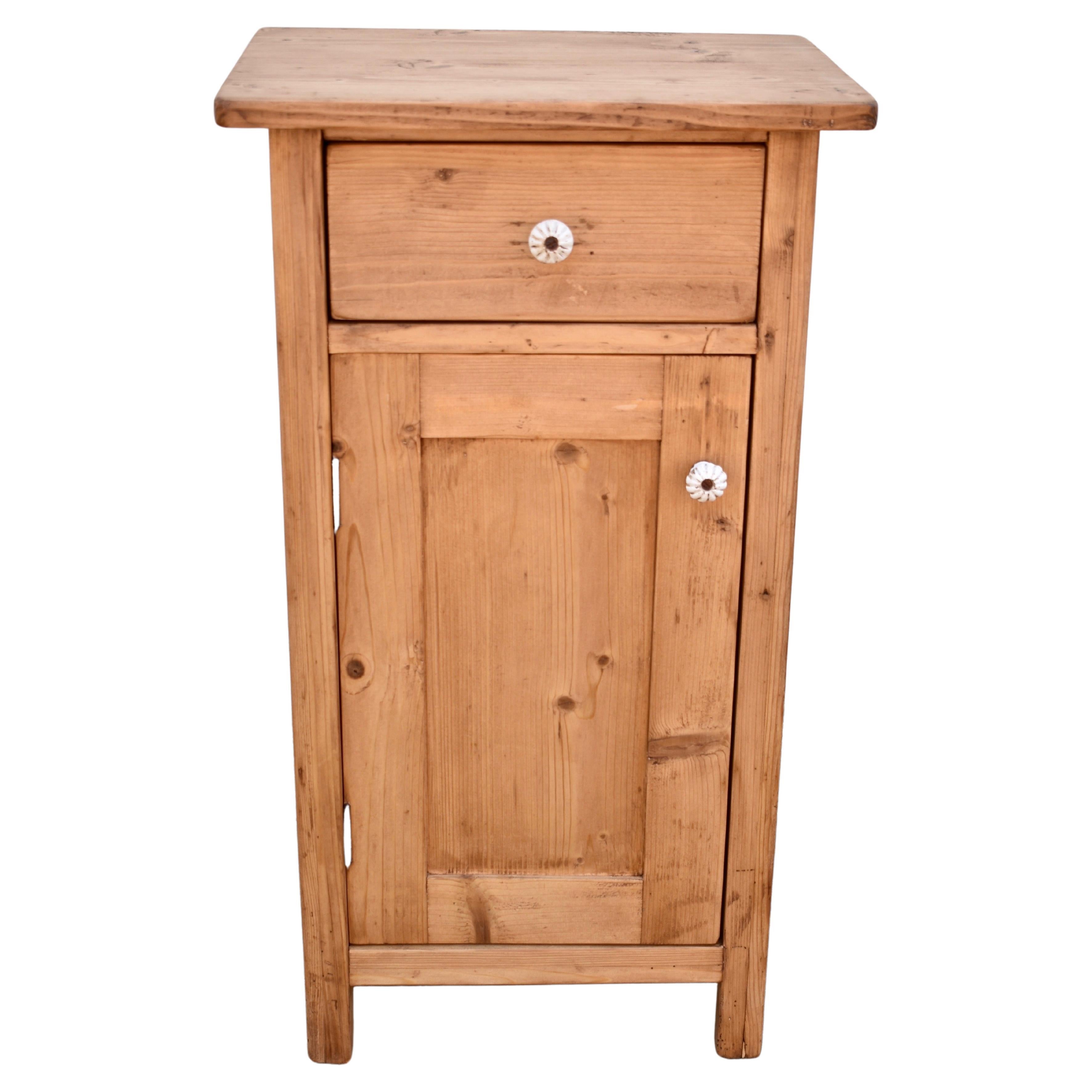 Pine Nightstand with One Door and One Drawer For Sale