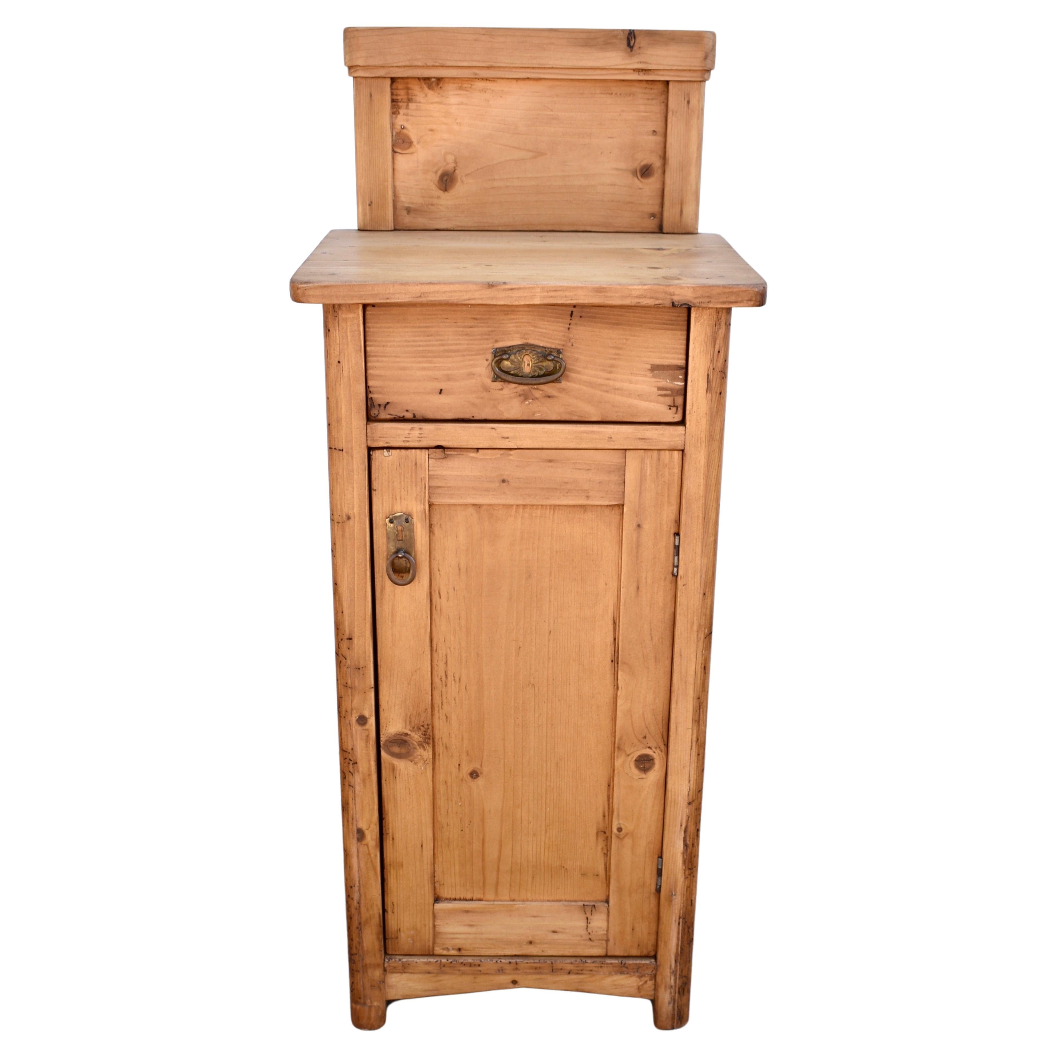 Pine Nightstand with One Door and One Drawer For Sale
