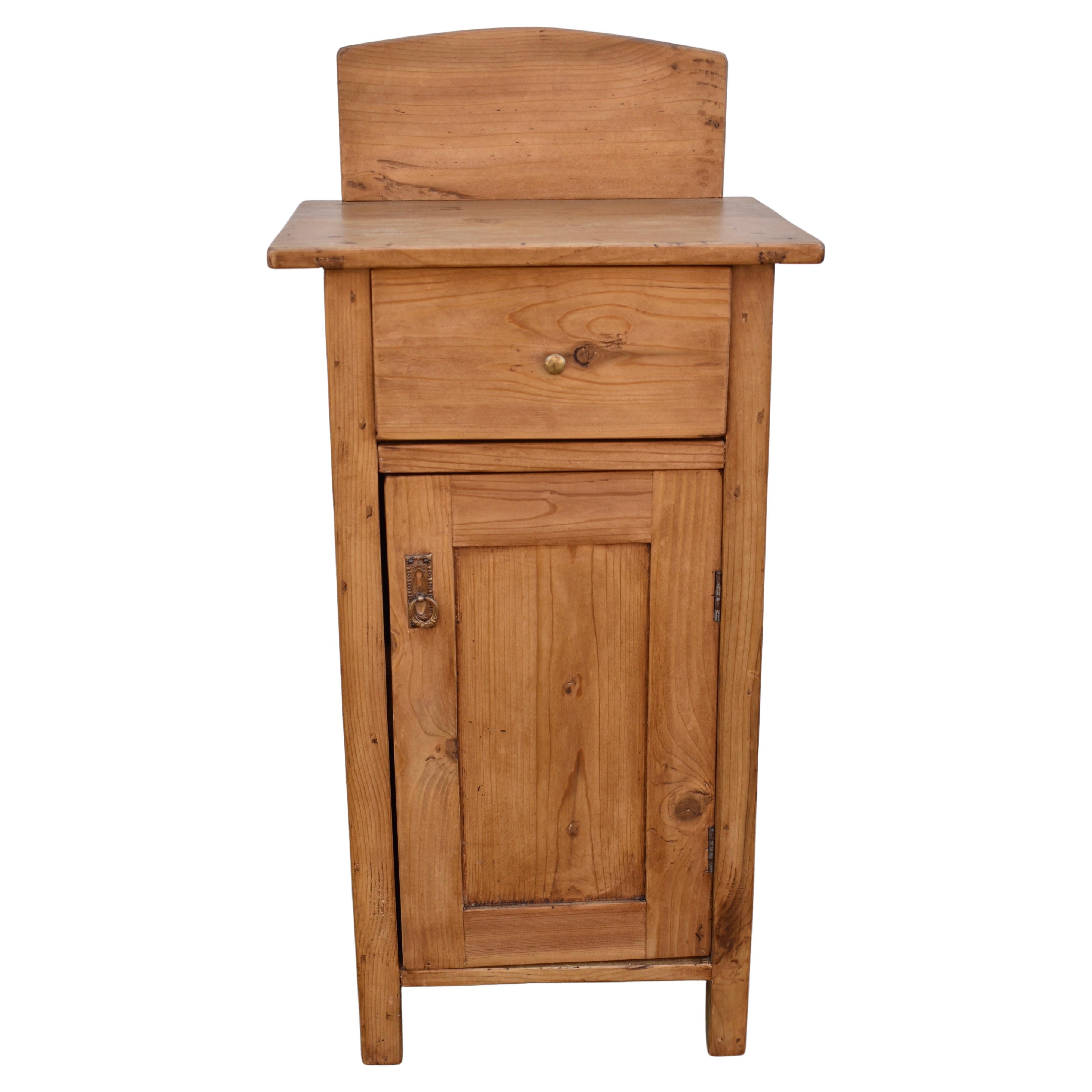 Pine Nightstand with Removable Splashback For Sale