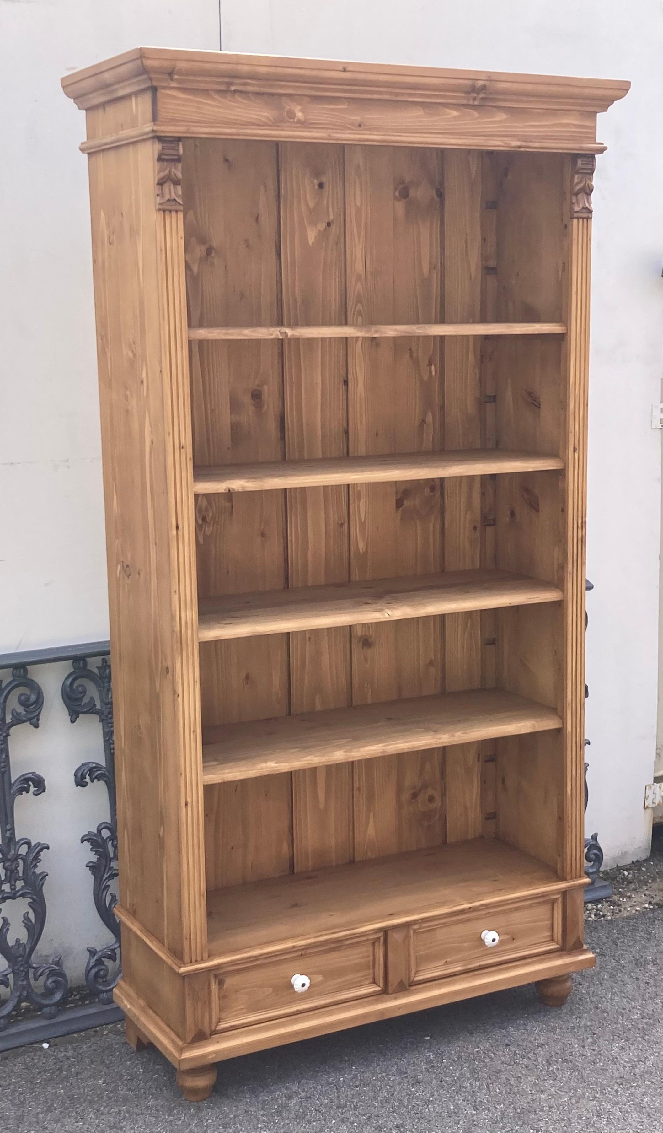 Country Pine Open Bookshelves from Vintage Armoire For Sale
