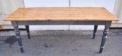 Pine Painted Base Turned Leg Farmhouse Table, Reproduction