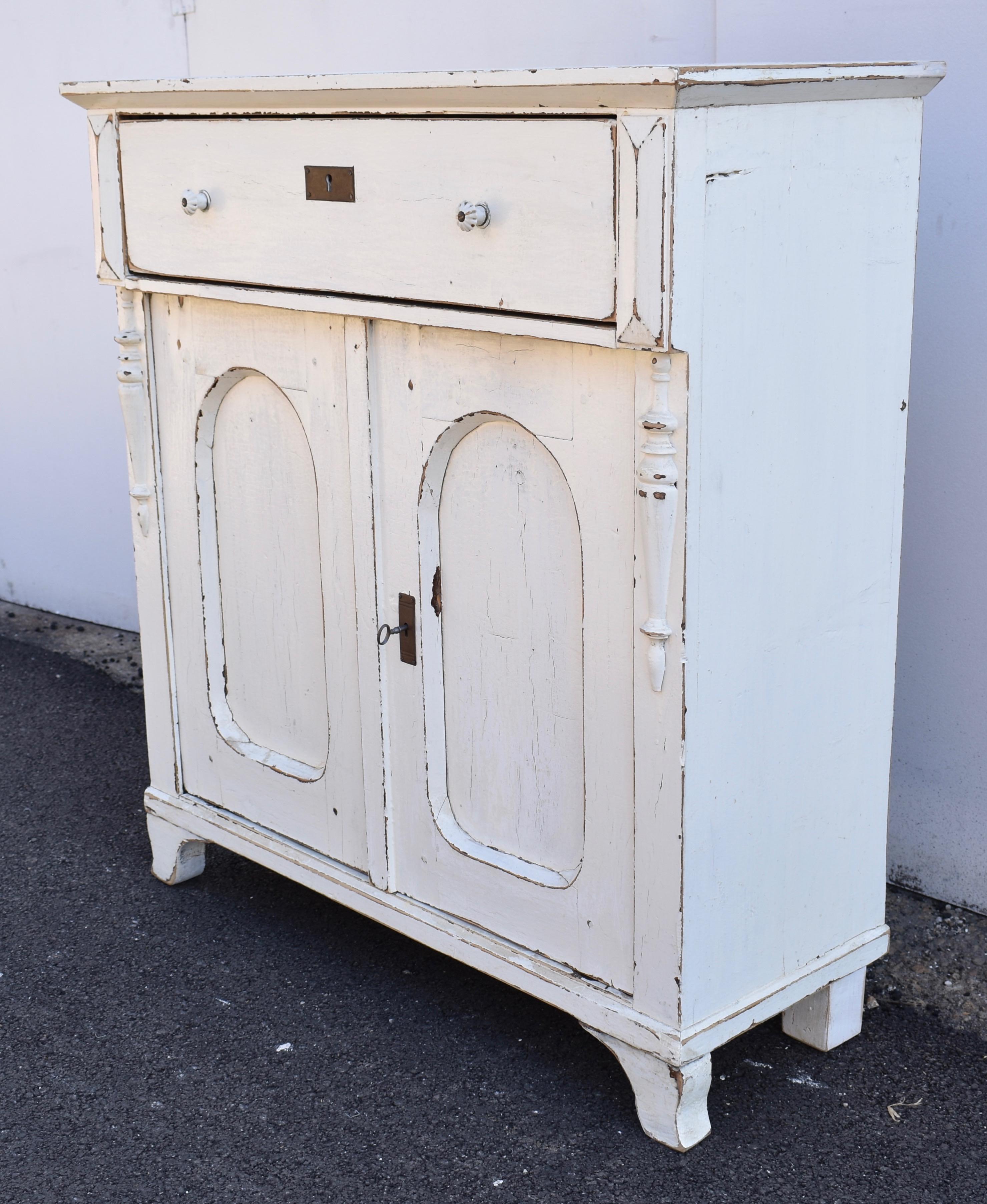 Country Pine Painted Dresser Base with Two Doors and One Drawer For Sale