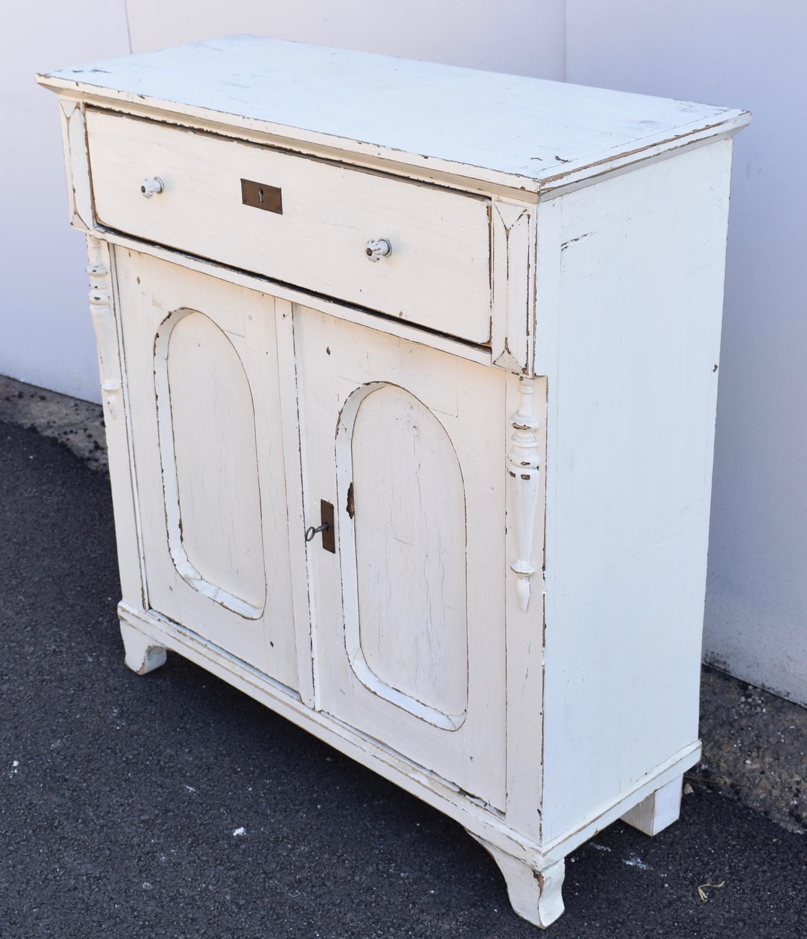 Hungarian Pine Painted Dresser Base with Two Doors and One Drawer For Sale