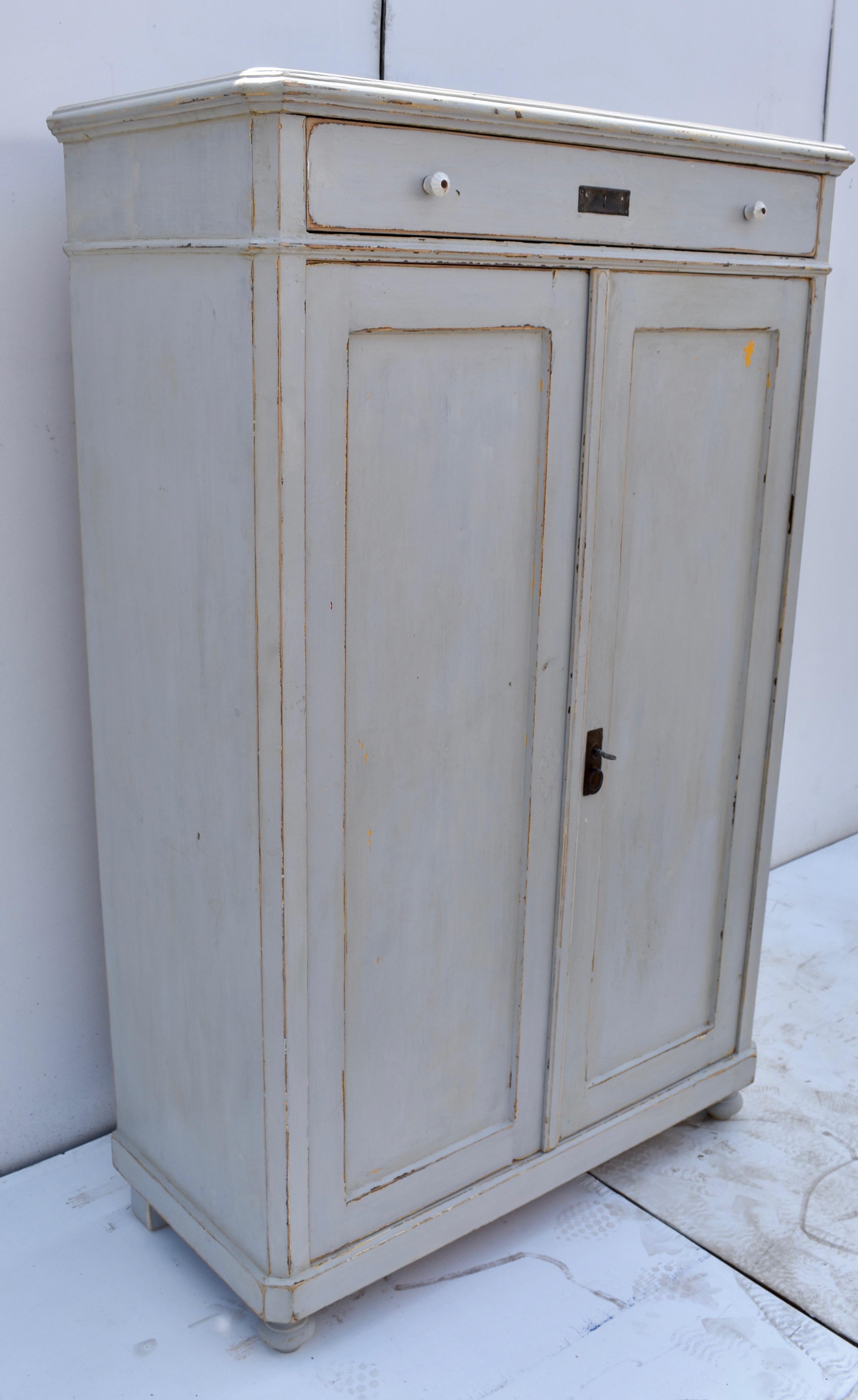 French Provincial Pine Painted Linen Cabinet