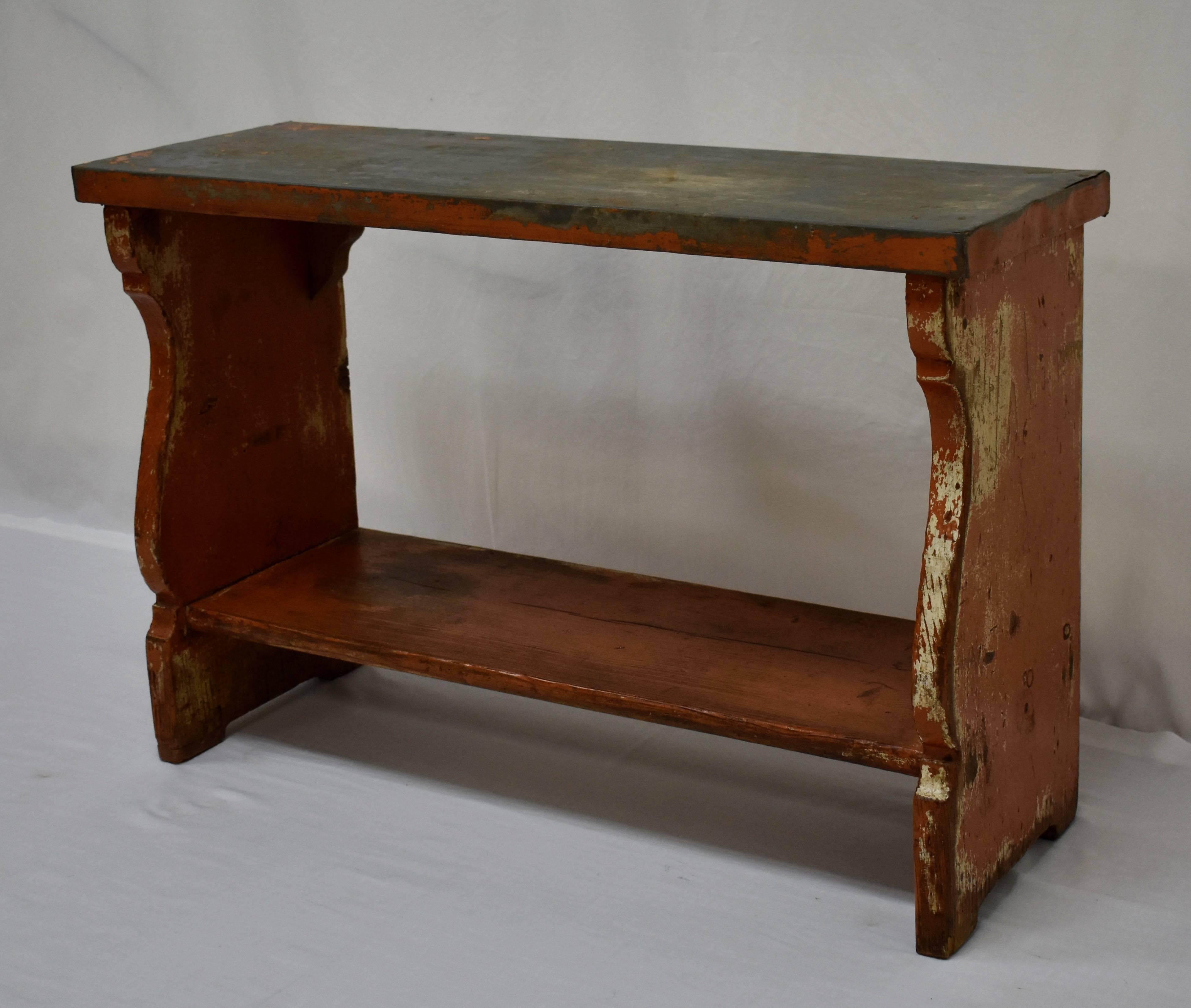 20th Century Pine Painted Zinc-Topped Water Bench