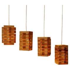 Pine pendant lamp pair model 7716 by Høvik Lys, Norway 1970s