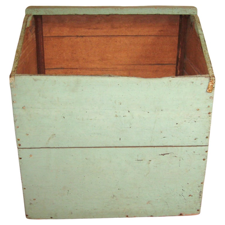 Pine Primitive Farm House Grain Bin Firewood Box Rustic Charm Green Painted  For Sale at 1stDibs