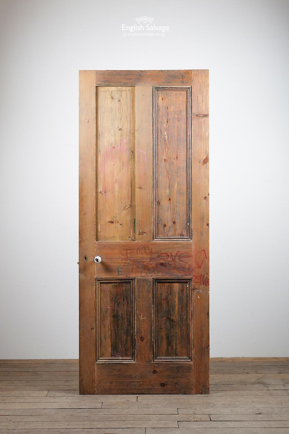 Pine Reclaimed Victorian Four Panel Door, 20th Century In Good Condition For Sale In London, GB