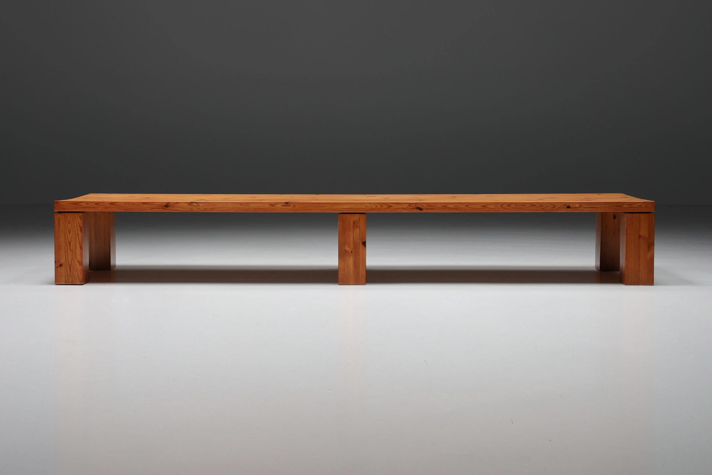 Pine Rectangular XL Coffee Table, Bench, Mid-Century Modern, France, 1960's  In Excellent Condition For Sale In Antwerp, BE