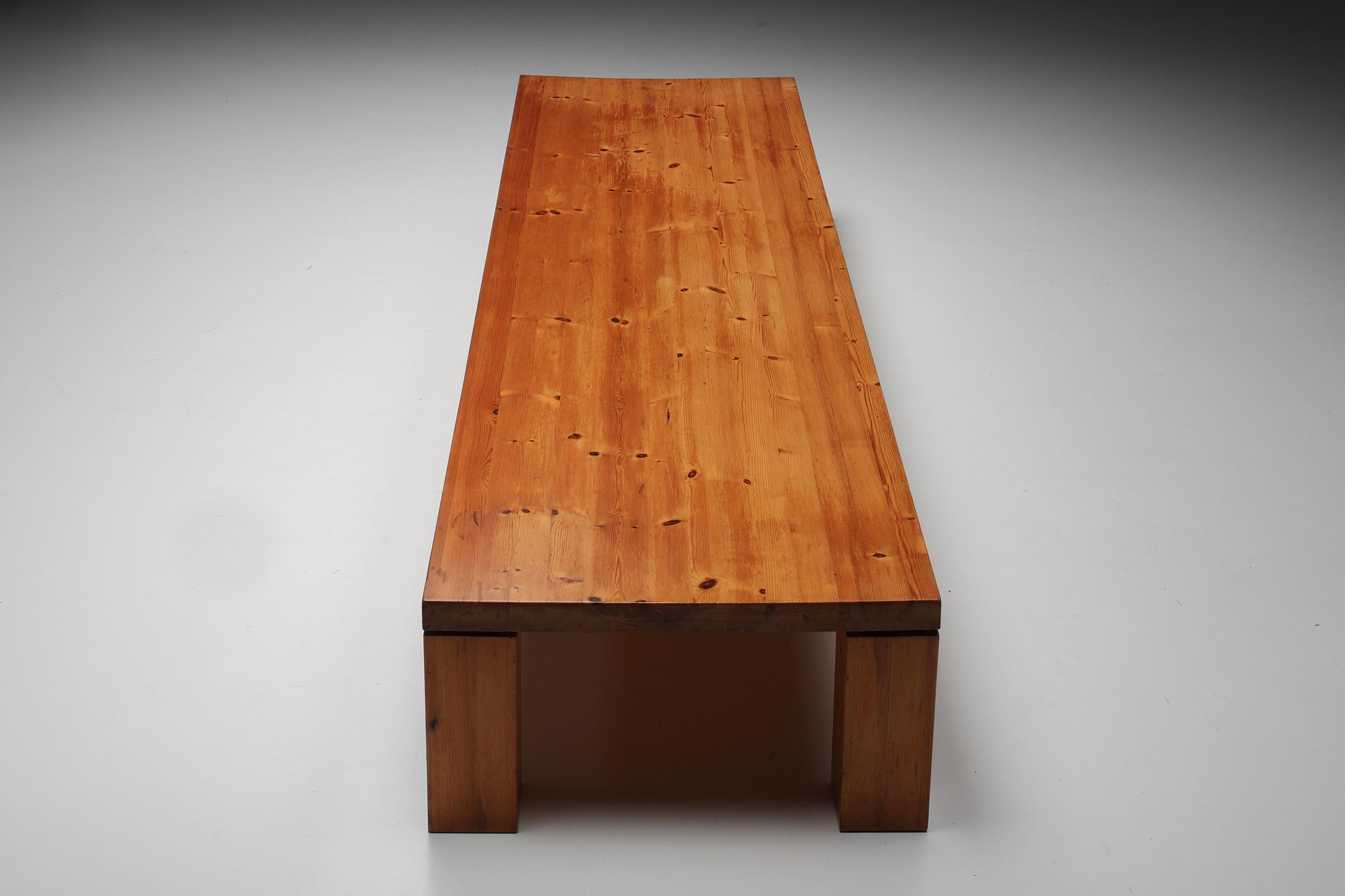 Mid-20th Century Pine Rectangular XL Coffee Table, Bench, Mid-Century Modern, France, 1960's  For Sale