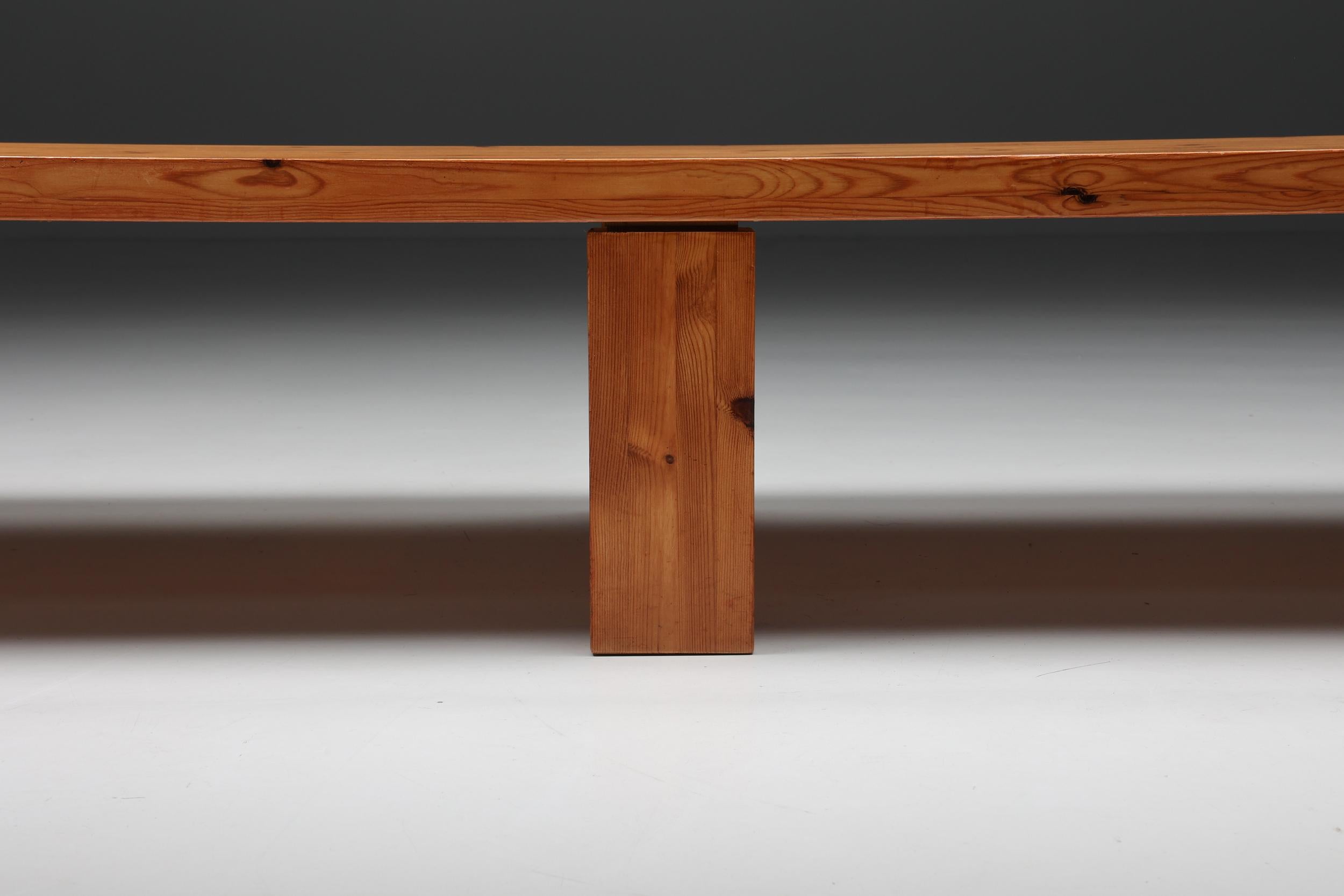Pine Rectangular XL Coffee Table, Bench, Mid-Century Modern, France, 1960's  For Sale 2
