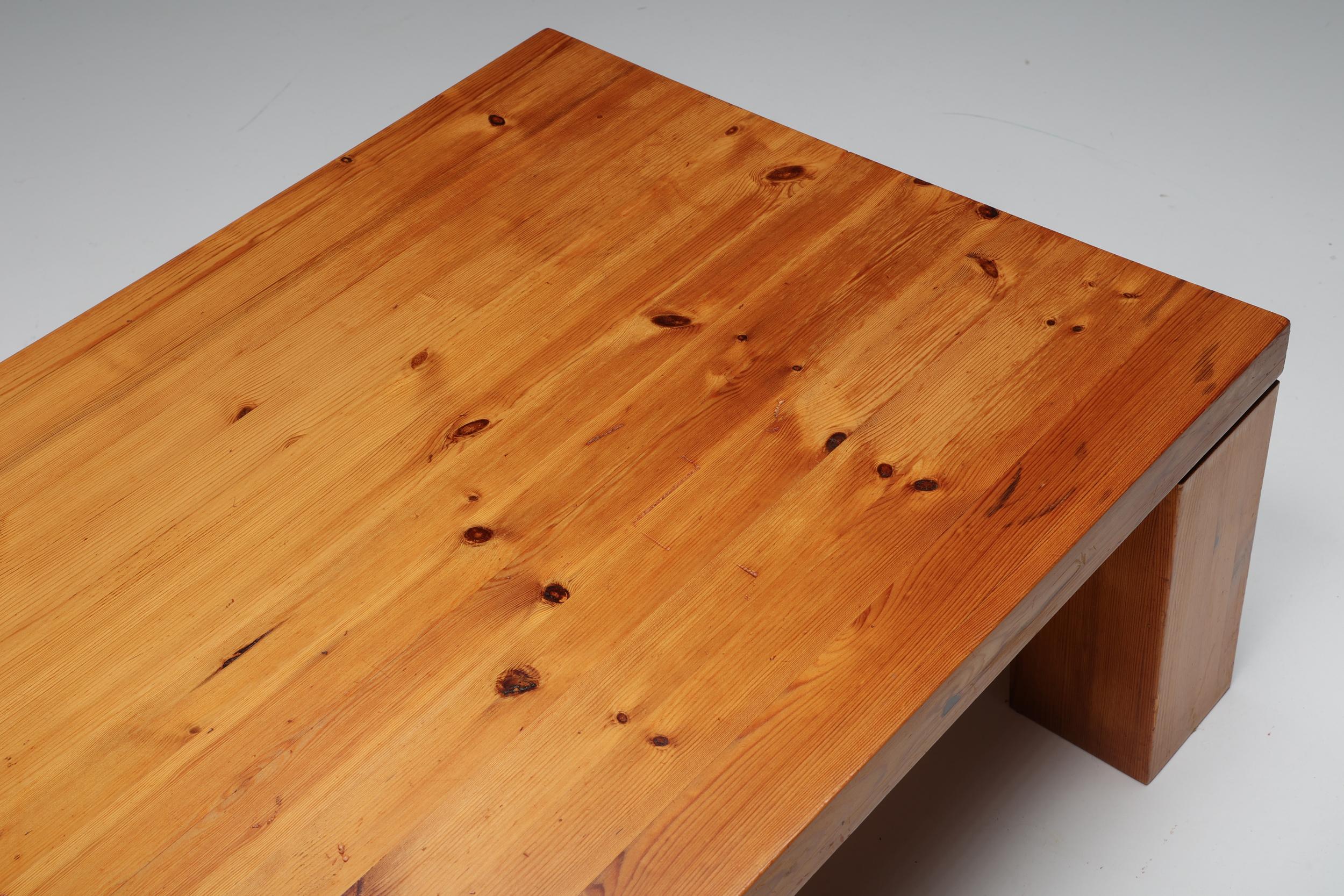 Pine Rectangular XL Coffee Table, Bench, Mid-Century Modern, France, 1960's  For Sale 3