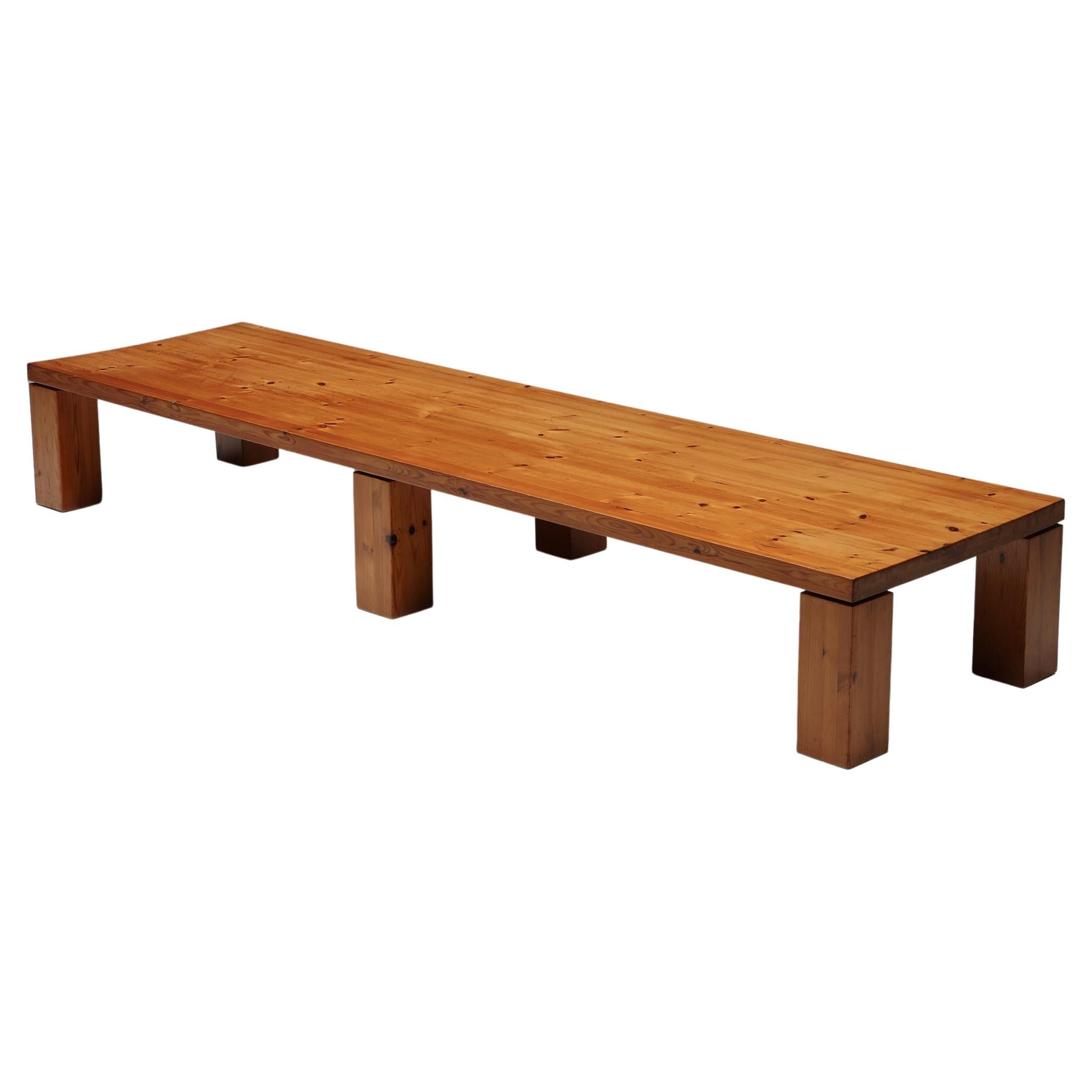 Pine Rectangular XL Coffee Table, Bench, Mid-Century Modern, France, 1960's  For Sale