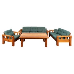 Pine Set (4) Vintage Sofa, Loveseat, Chair & Coffee Table, Sweden circa 1960-70