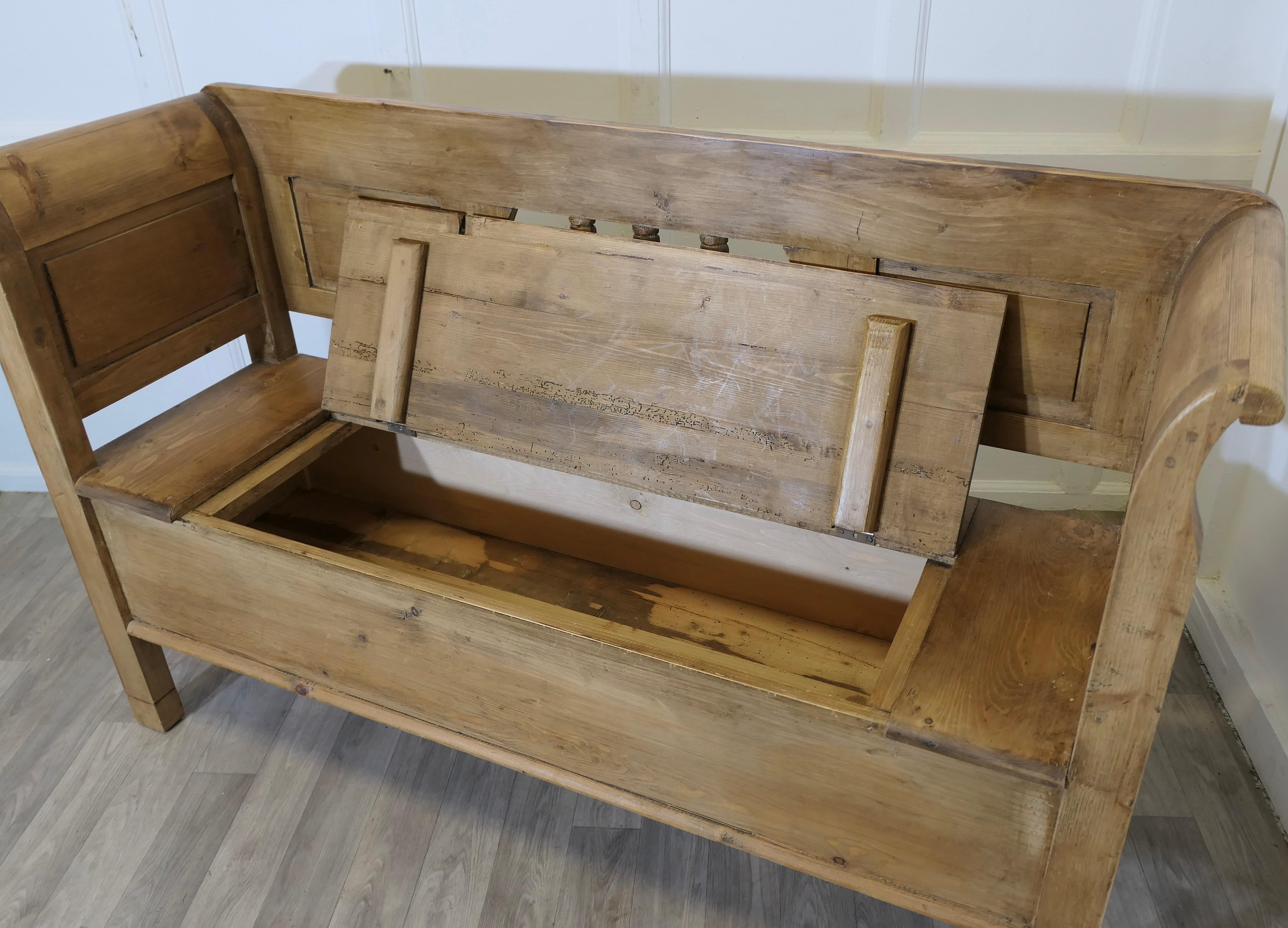 Pine Settle, Bench, Hall Seat with Shoe Cupboard 1