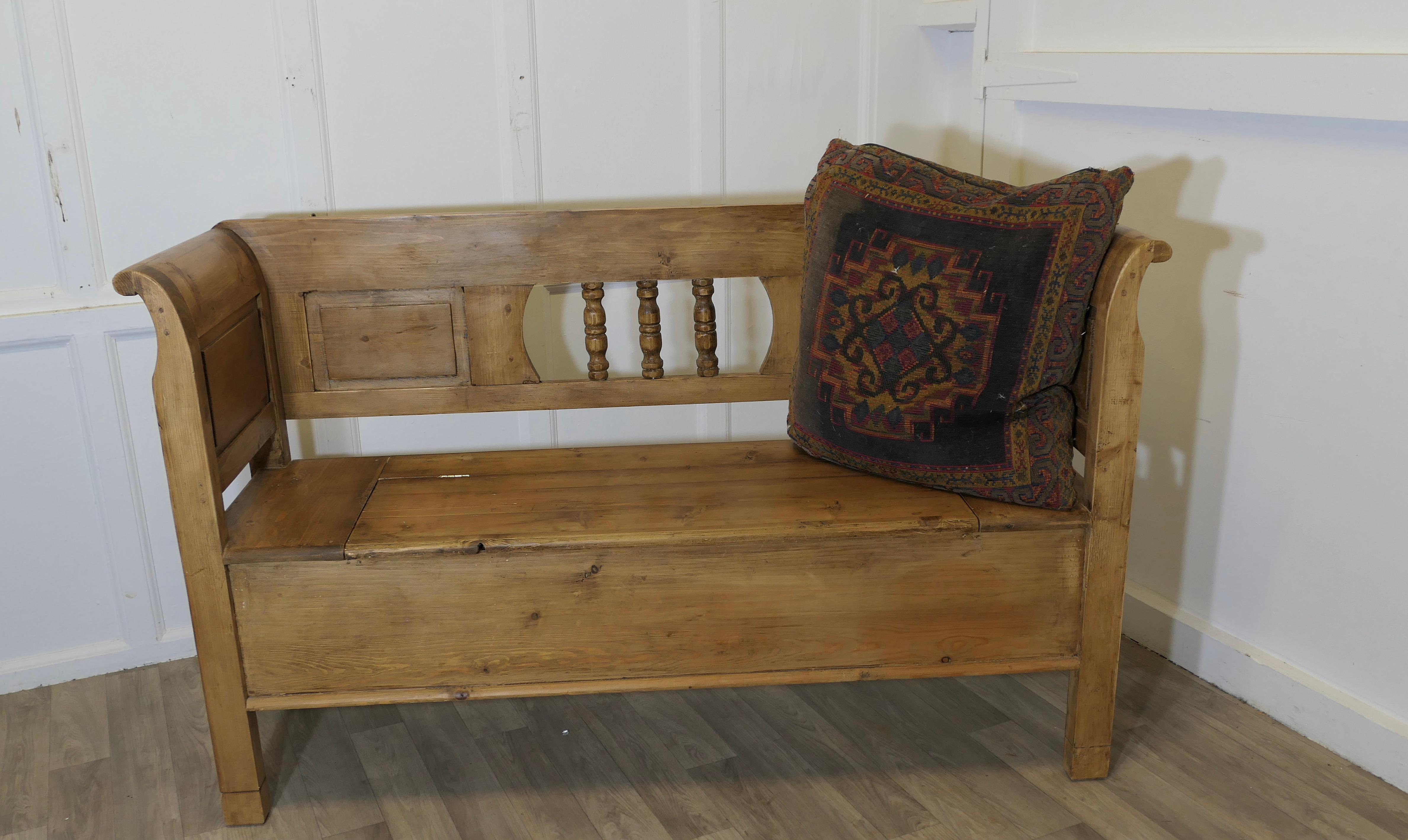 Pine Settle, Bench, Hall Seat with Shoe Cupboard 4