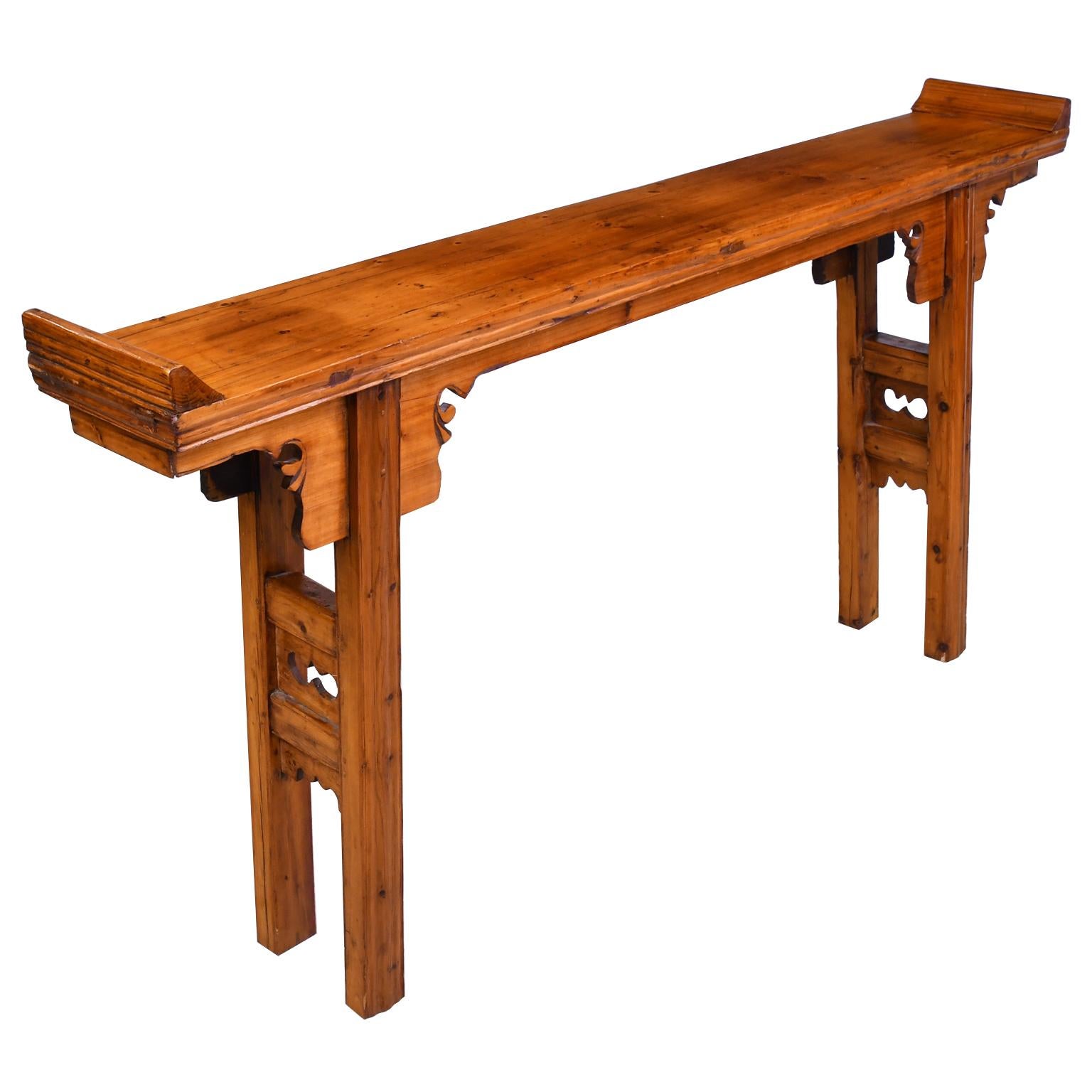 Hand-Carved Elm and Pine Shanxi Altar Table, China, 20th Century For Sale