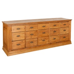 Pine Shop Counter 15 Drawer Apothecary Kitchen Island, Denmark circa 1890