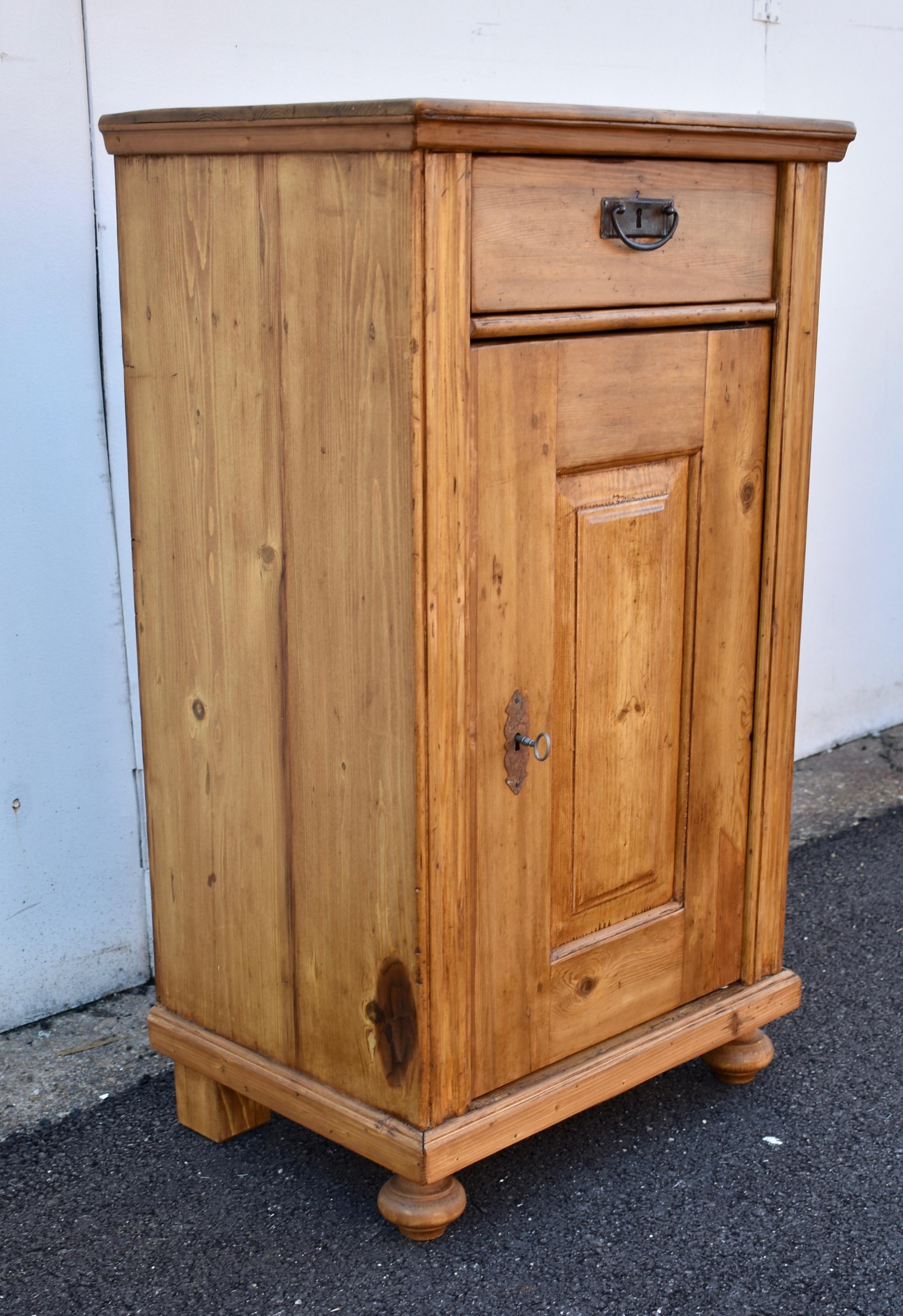 Dutch Pine Side Cupboard with One Door and One Drawer For Sale