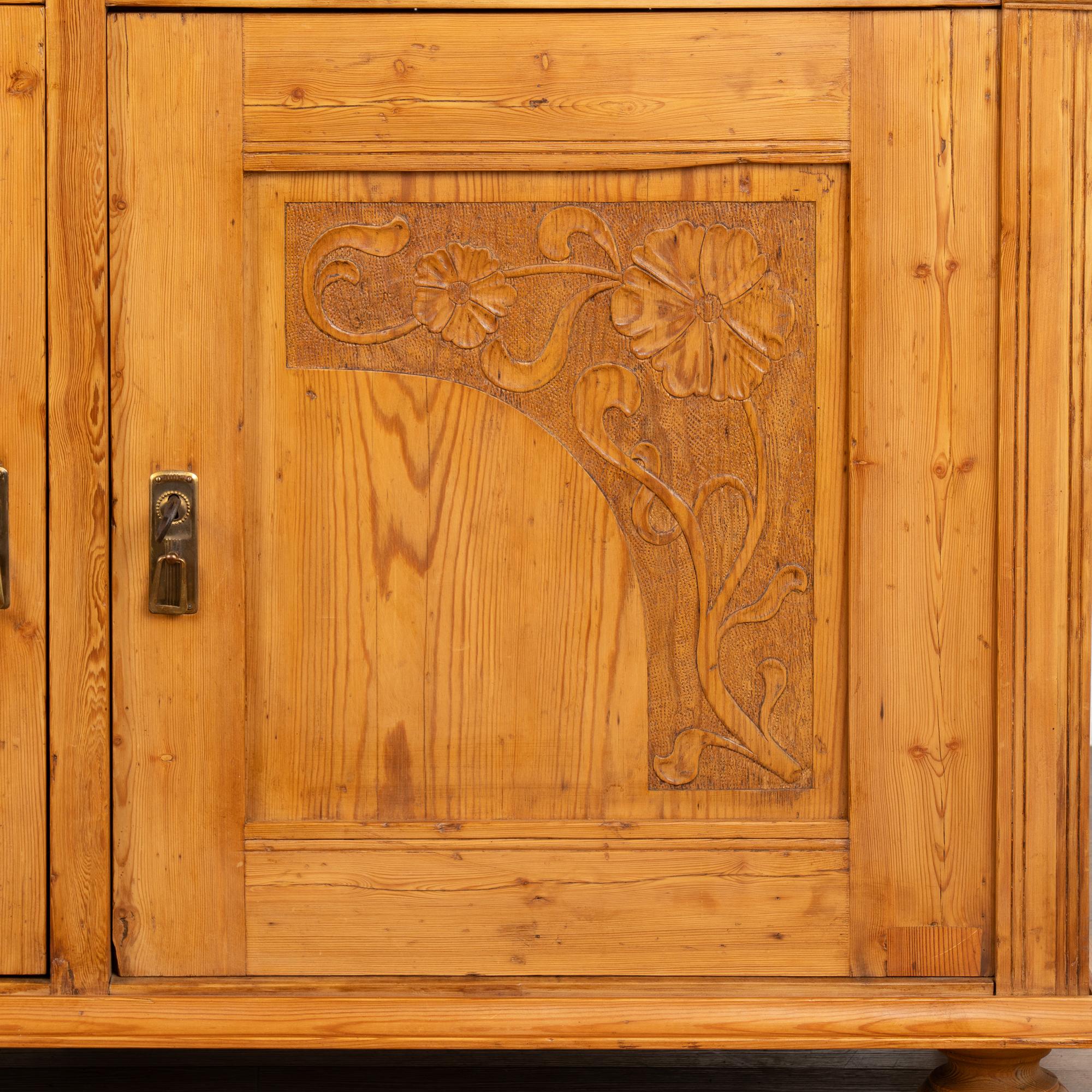 Pine Sideboard Cabinet With Floral Carving, Denmark circa 1890 4