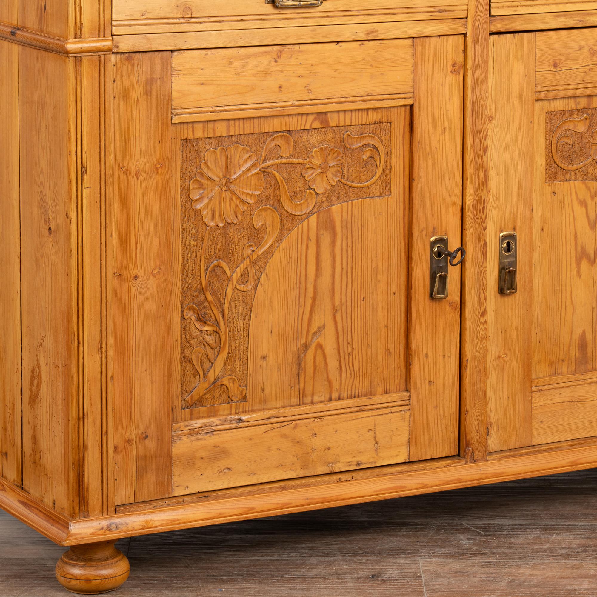 Pine Sideboard Cabinet With Floral Carving, Denmark circa 1890 2