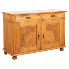 Pine Sideboard Cabinet With Floral Carving, Denmark circa 1890