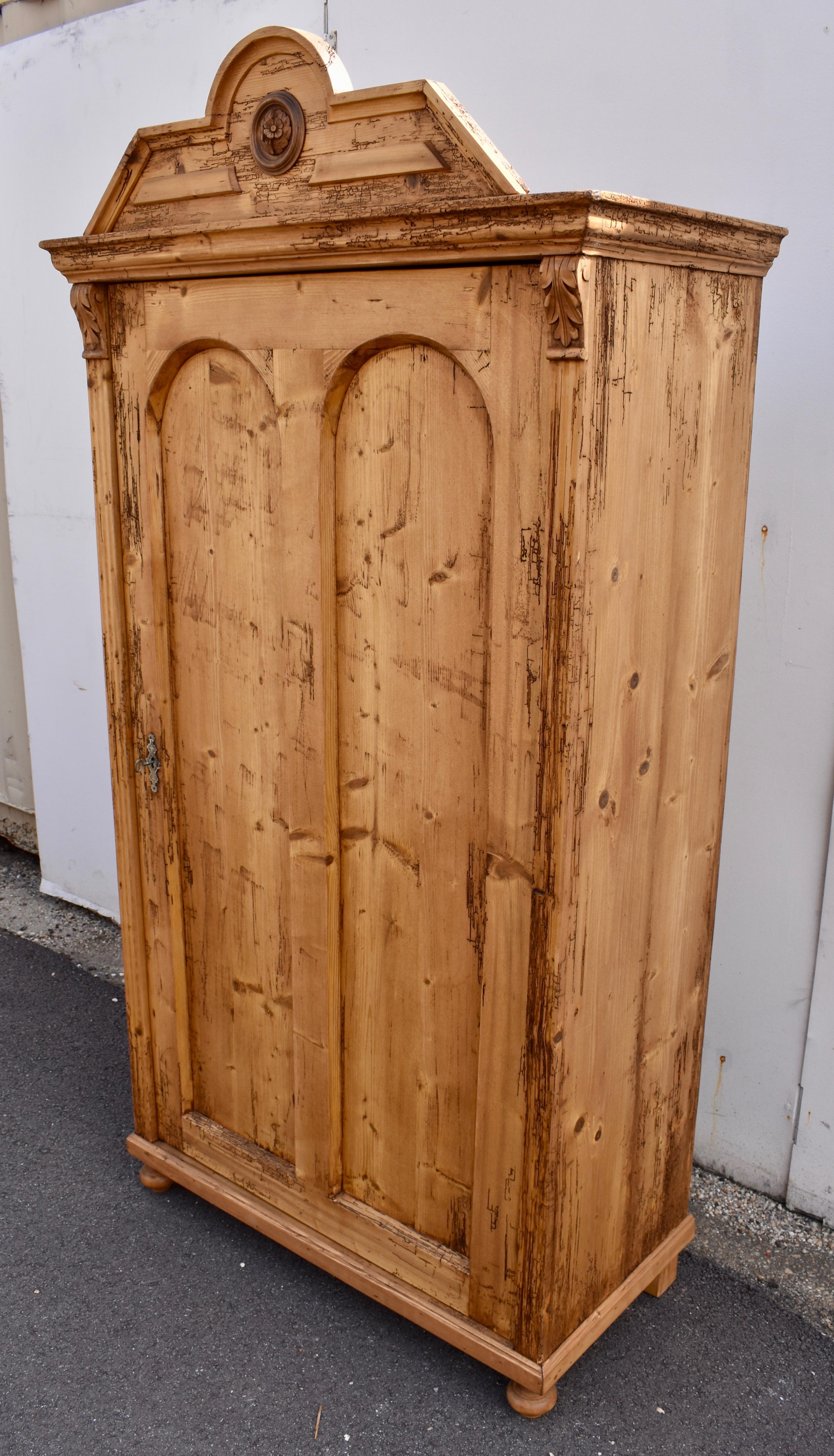 Hungarian Pine Single Door Armoire with Removable Crest