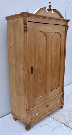 Pine Single Door Wardrobe with Broken Pediment