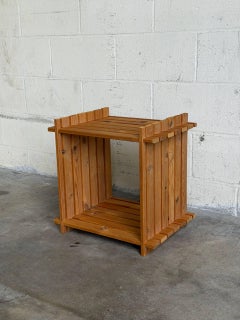 Pine Slatted Open Cube Storage Side Table Swedish Mid-Century Modern 1970s