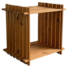 Pine Slatted Open Cube Storage Side Table Swedish Mid-Century Modern 1970s