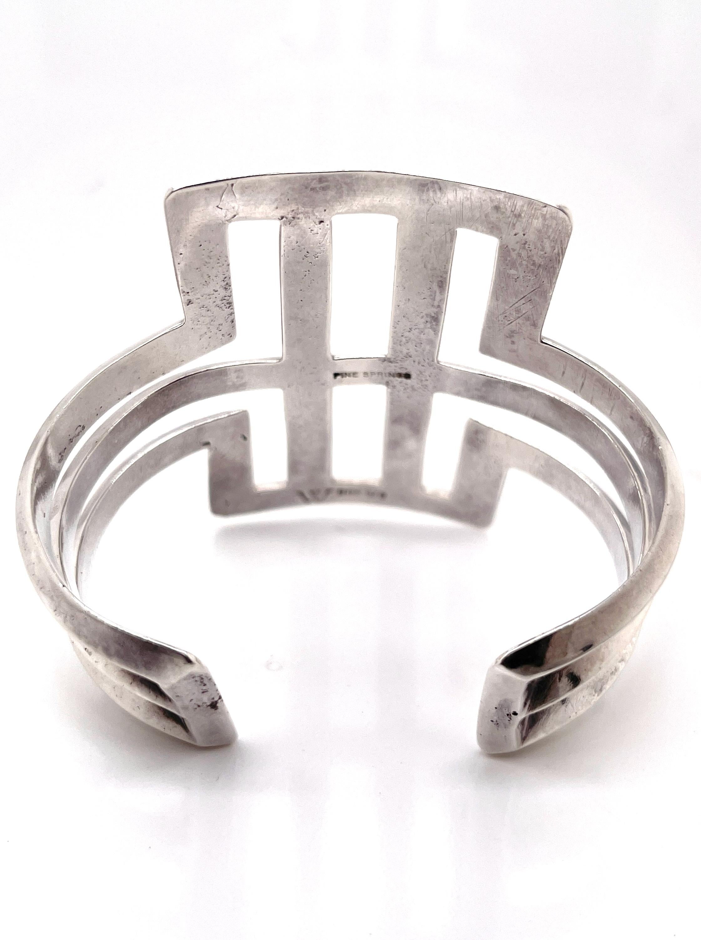 Pine Springs Cast Sterling Silver Navajo Bracelet from Woodward's Indian Shop For Sale 3